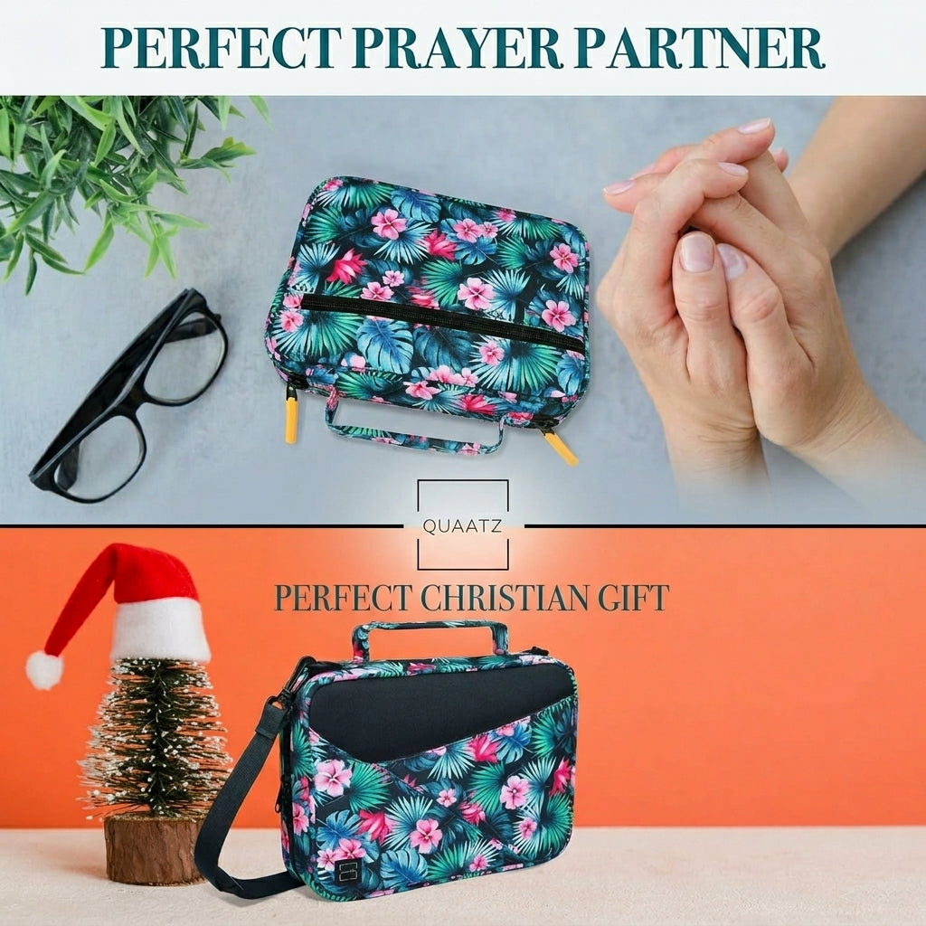 Floral bible bag for women shown as a perfect prayer partner and Christian gift, ideal for daily devotion, church use, and meaningful gifting occasions