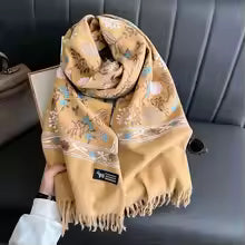 Yellow Luxury Embroidered Shawl for Women – Elegant Winter Wrap Lasting Perfume
