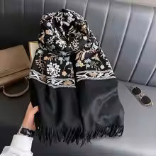 Black Luxury Embroidered Shawl for Women – Elegant Winter Wrap Lasting Perfume