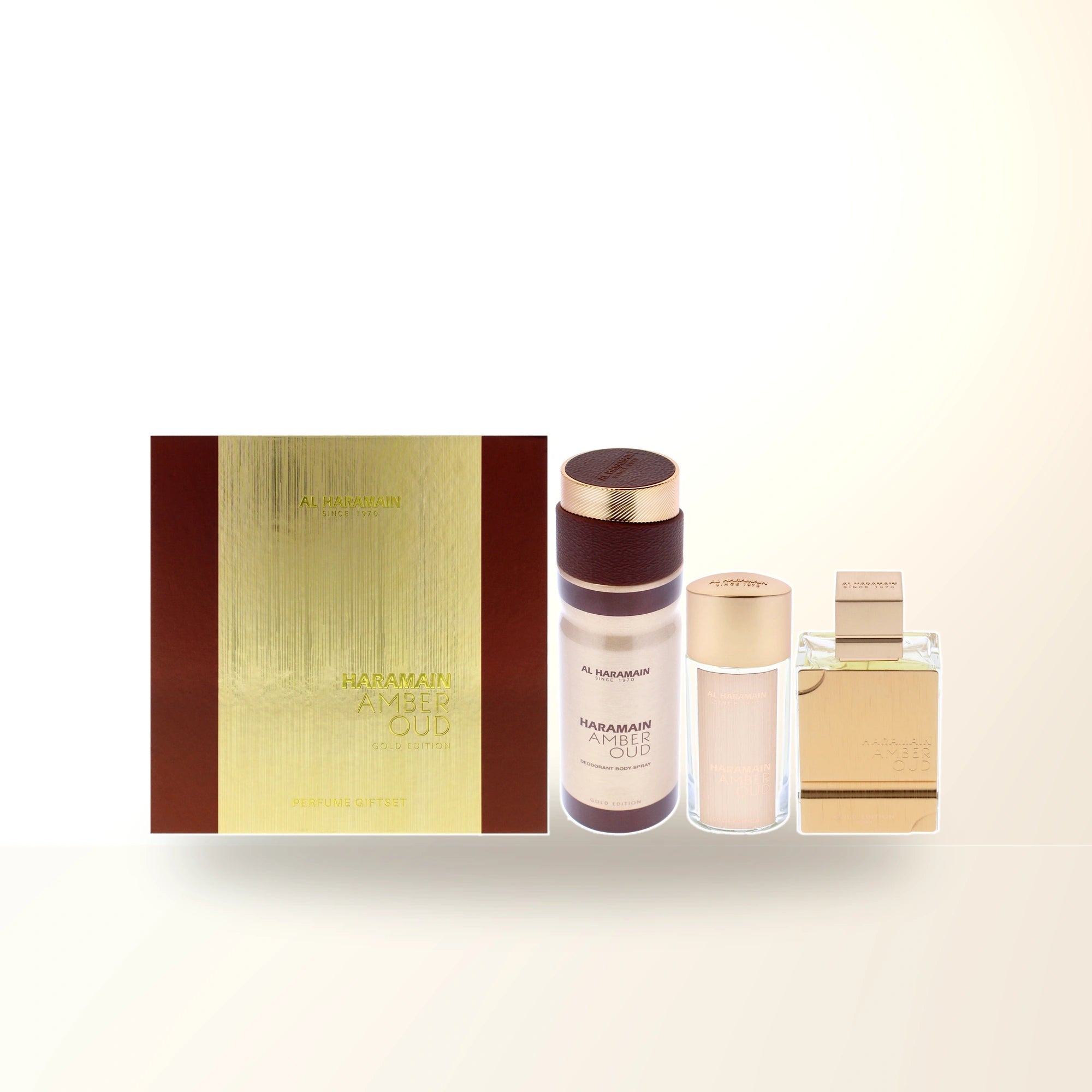 Al Haramain Amber Oud Gold Edition 3 Pcs Set: 2.5 Eau De Parfum Spray + 1 Oz Eau De Parfum Spray + 6.6 Body Spray main product image