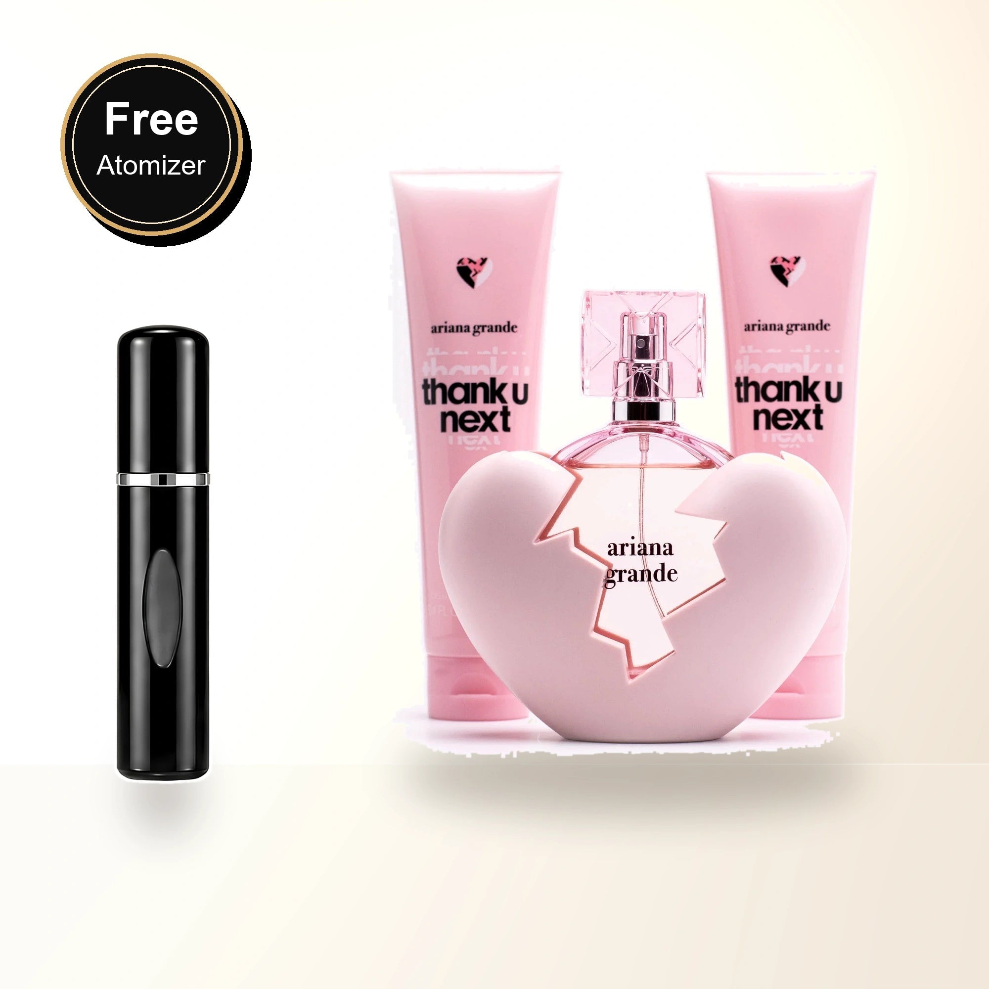 Ariana Grande Thank U Next 3 Pcs Set For Women: 3.4 Eau De Parfum Spray + 3.4 Bath And Shower Gel + 3.4 Body Souffle with free atomizer bonus image