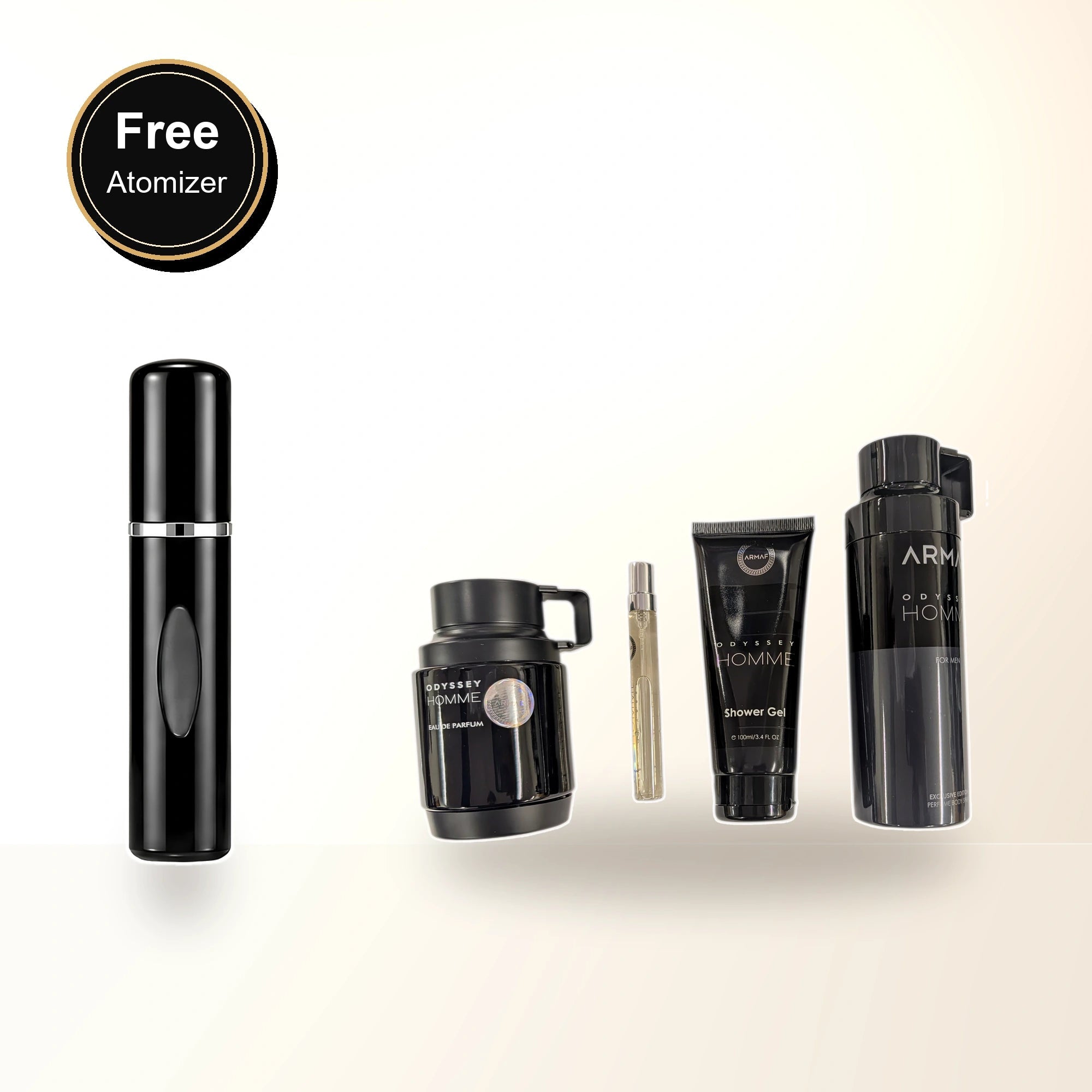 Armaf Odyssey Homme 4 Pcs Set: 3.4 Eau De Parfum Spray + 0.34 Eau De Parfum Spray + 3.4 Shower Gel + 6.8 Body Spray with free atomizer bonus image