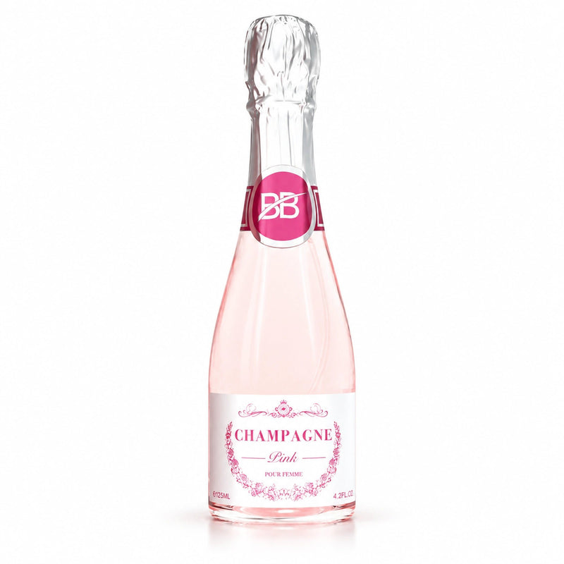 Champagne Pink eau de parfum pale pink bottle with silver foil cap