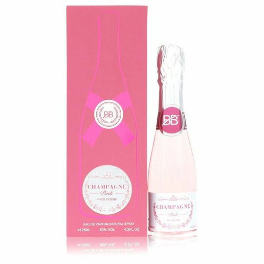 Champagne Pink eau de parfum bottle and pink box labeled 125ml 4.2 fl oz