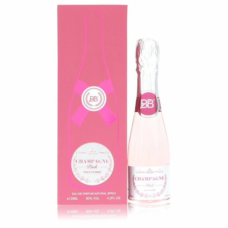 Champagne Pink eau de parfum bottle and pink box labeled 125ml 4.2 fl oz