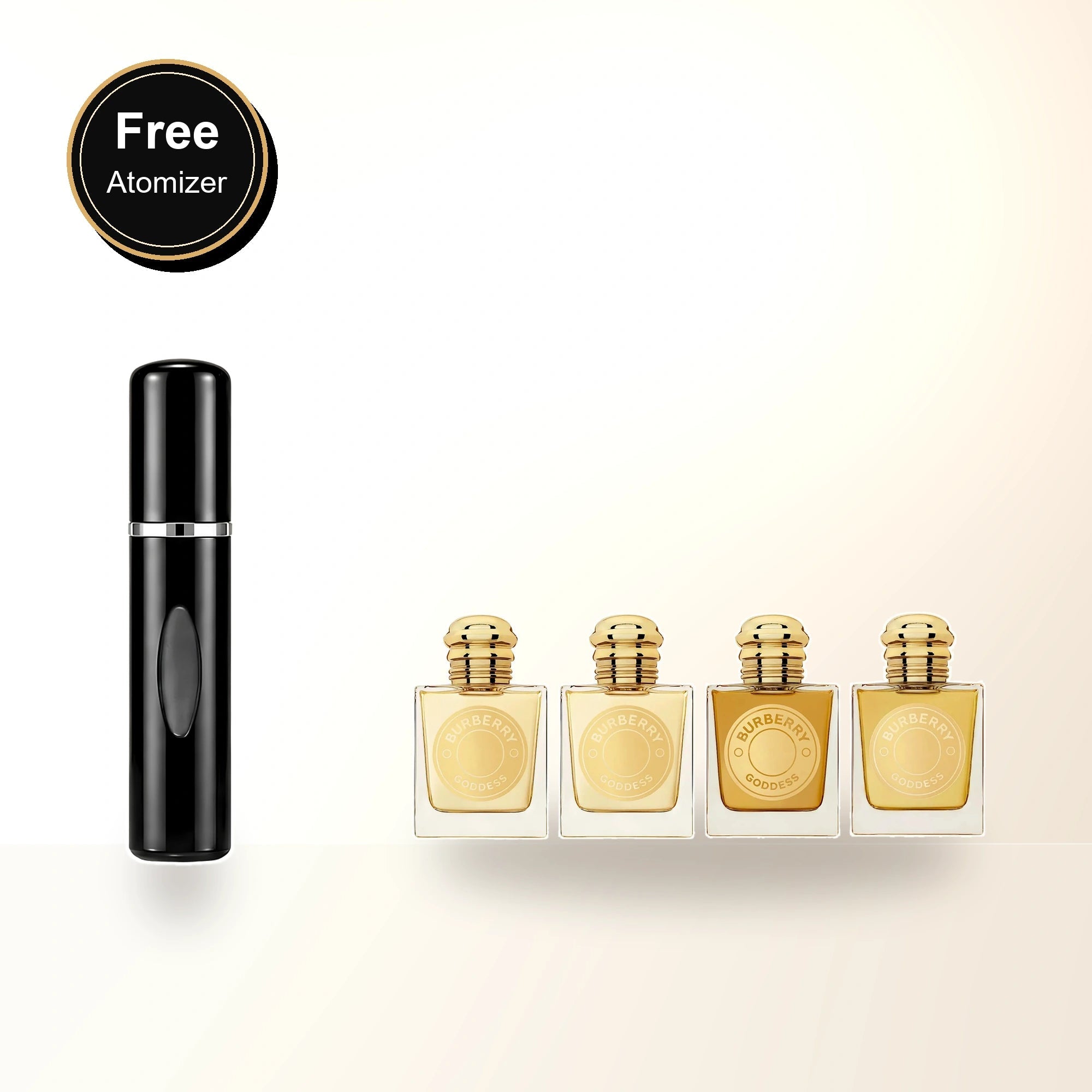 Burberry Goddess 4 * 5 Ml Mini Set: 2 * Goddess Eau De Parfum + Goddess Eau De Parfum Intense + Goddess Parfum Mini with free atomizer bonus image