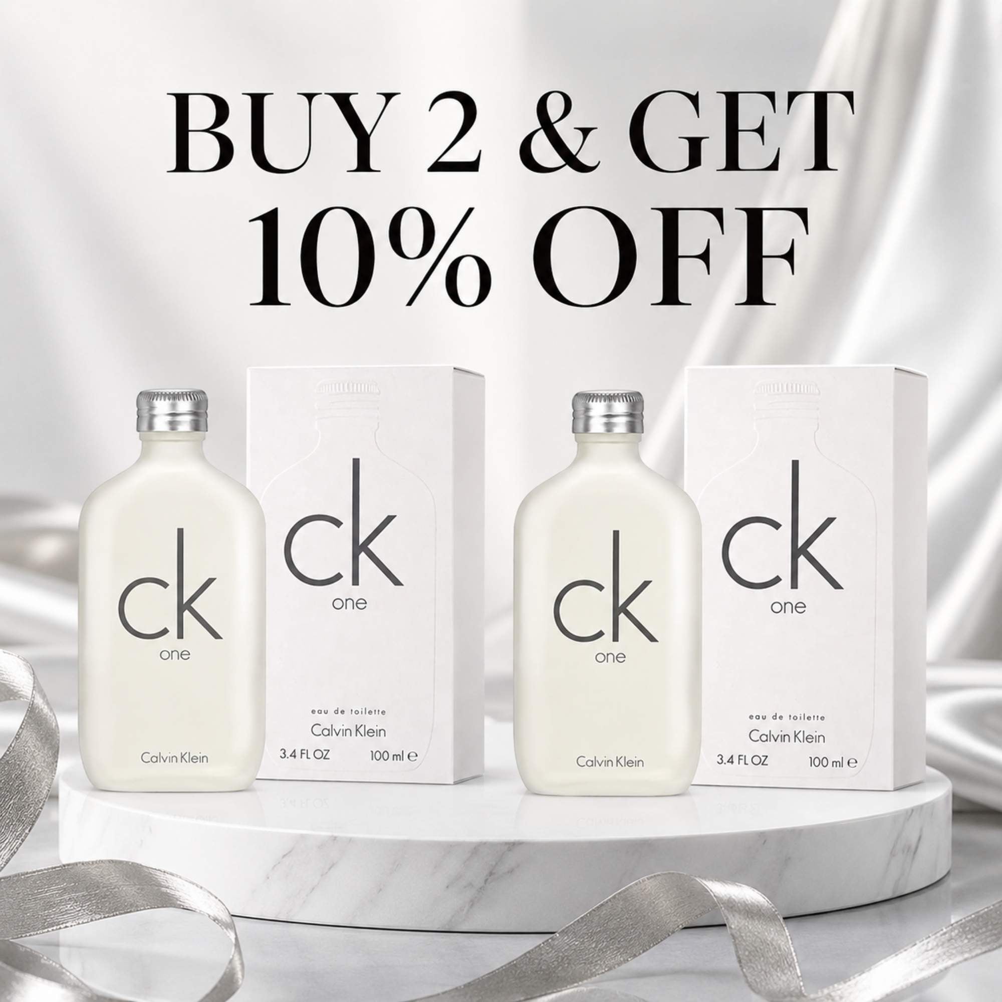 Buy 2 Calvin Klein CK One EDT Spray Unisex 3.4 oz (100 ml) and get 10 percent off