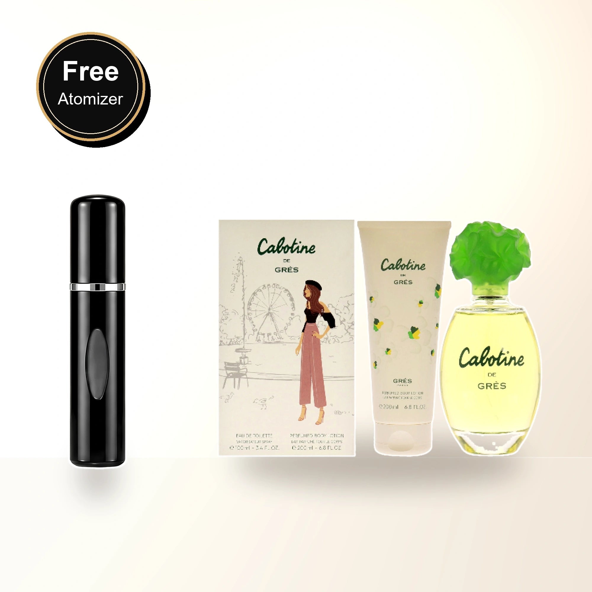 Cabotine 2 Pcs Set For Women: 3.4 Eau De Toilette Spray + 6.8 Body Lotion with free atomizer bonus image