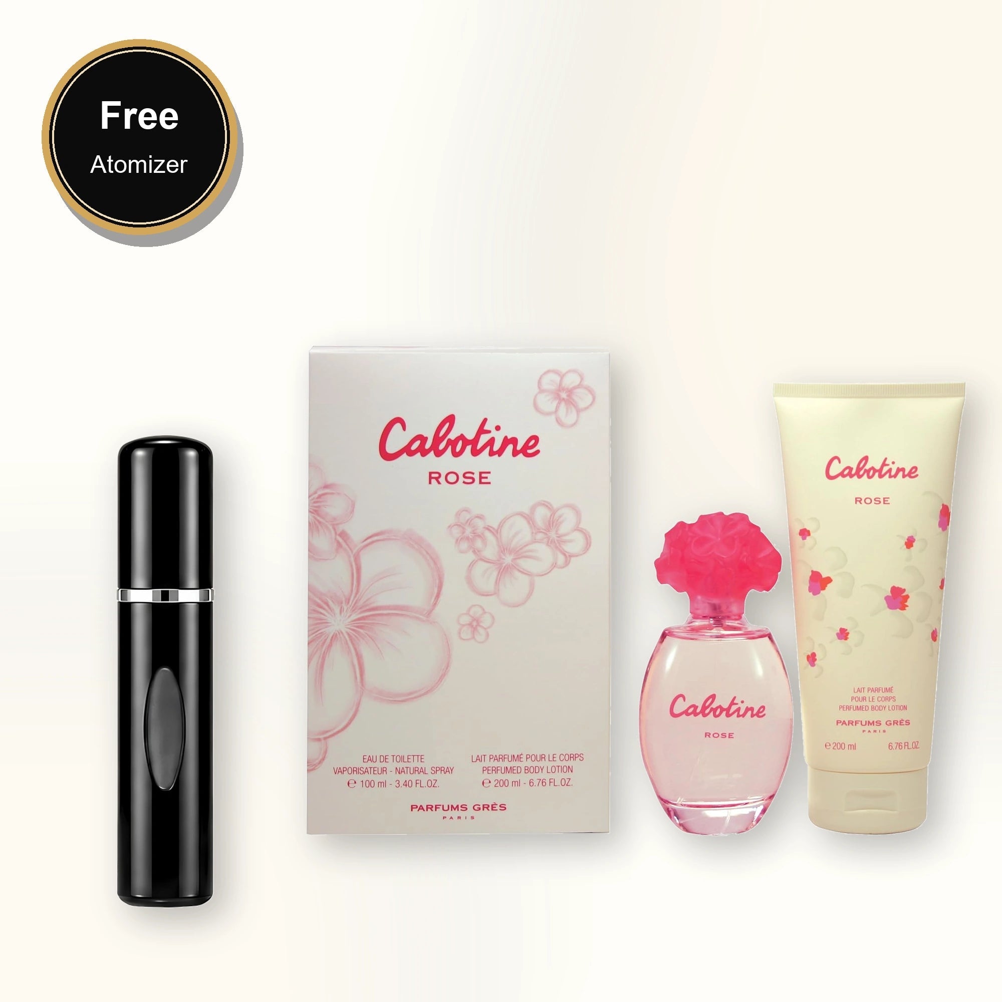 Cabotine Rose 2 Pcs Set For Women: 3.4 Eau De Toilette Spray + 6.8 Body Lotion with free atomizer bonus image