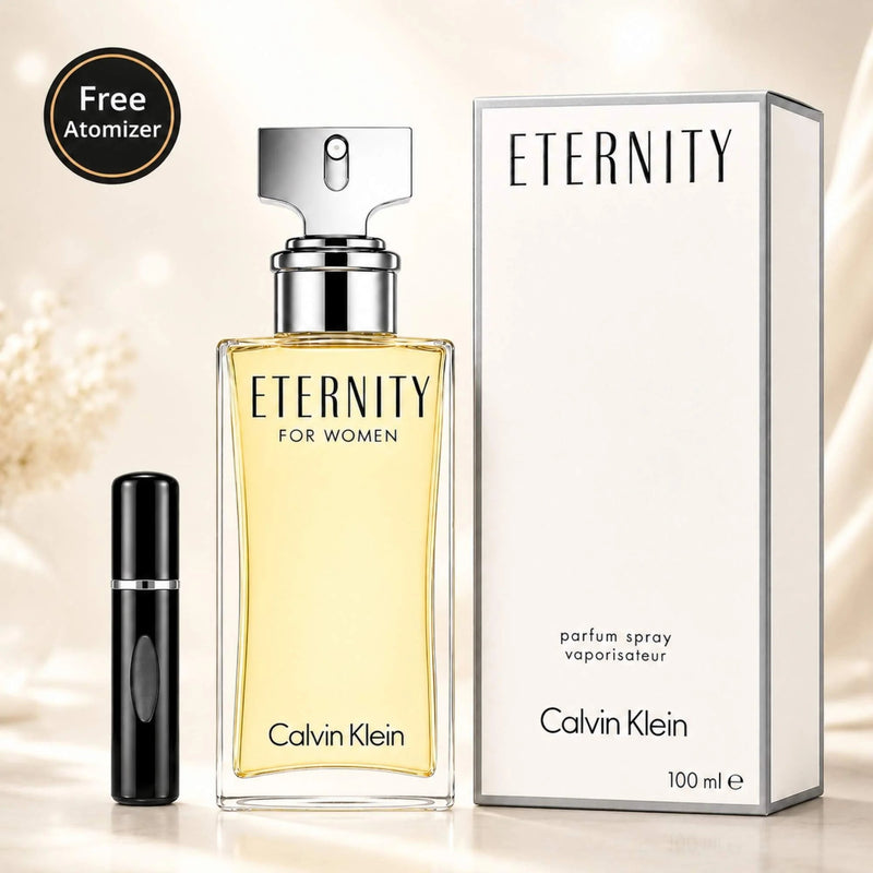 Calvin Klein Eternity EDP Spray For Women 3.4 oz (100 ml) with Free Refillable Perfume Atomizer
