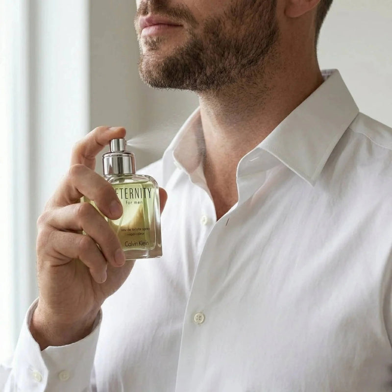 How to apply Calvin Klein Eternity EDT Spray For Men 3.4 oz (100 ml) on neck pulse points
