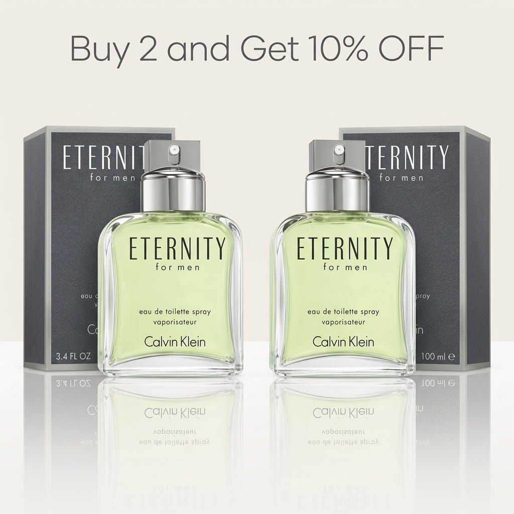 Calvin Klein Eternity for Men perfume buy 2 and get 10 percent off offer with two bottles and boxes