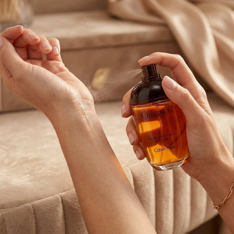 How to apply Calvin Klein Obsession EDP Spray For Women 3.4 oz (100 ml) on wrist pulse points