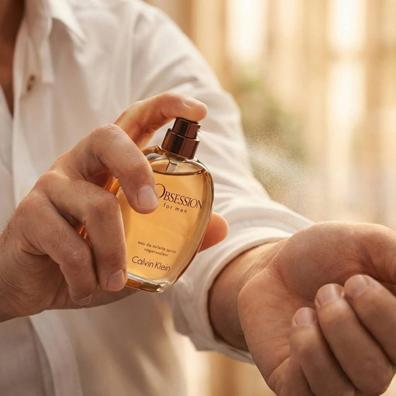 How to apply Calvin Klein Obsession EDT Spray For Men 4.2 oz | 6.7 oz on wrist pulse point