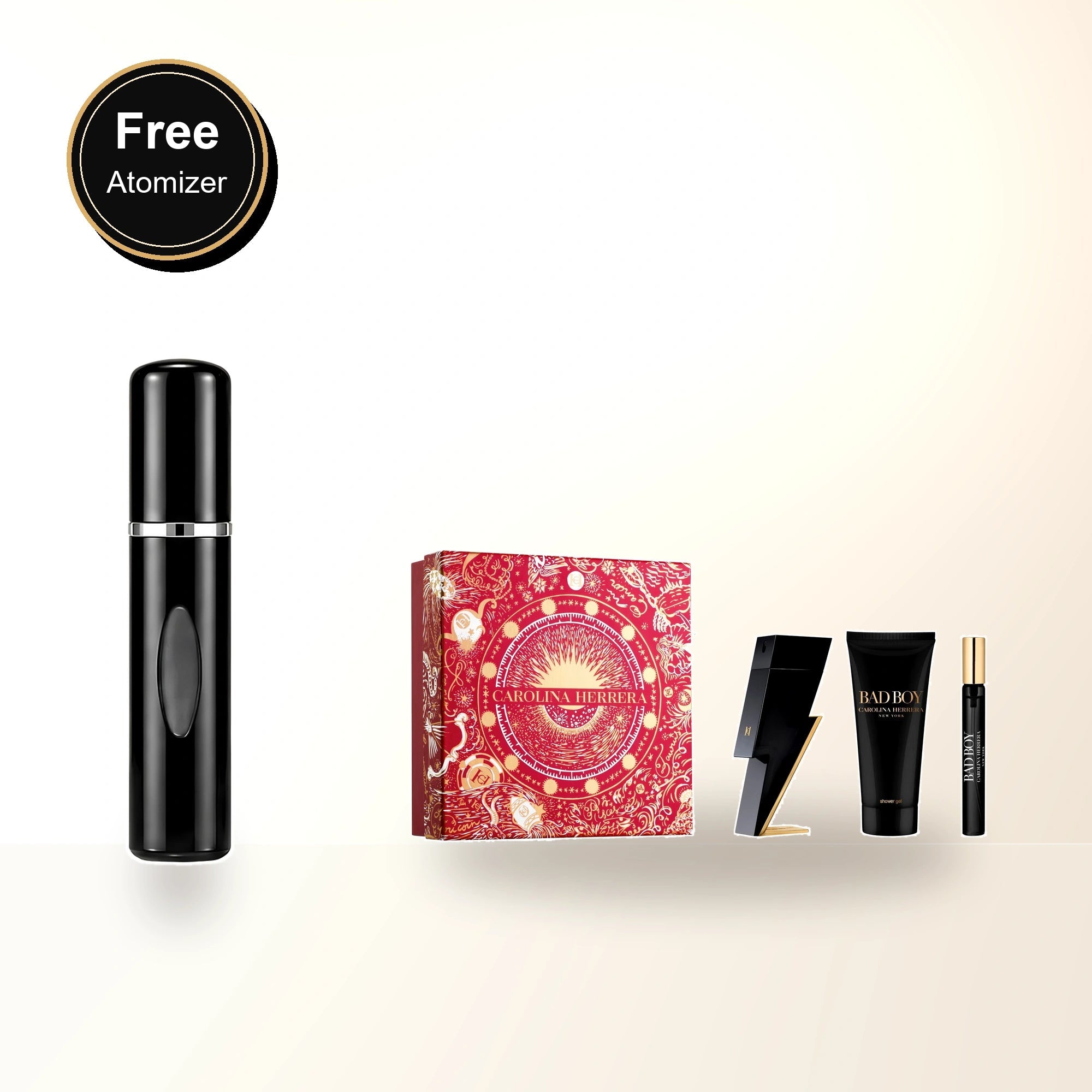Carolina Herrera Bad Boy 3 Pcs Set: 3.4 Eau De Toilette Spray + 0.33 Oz Eau De Toilette Spray + 3.4 Shower Gel with free atomizer bonus image