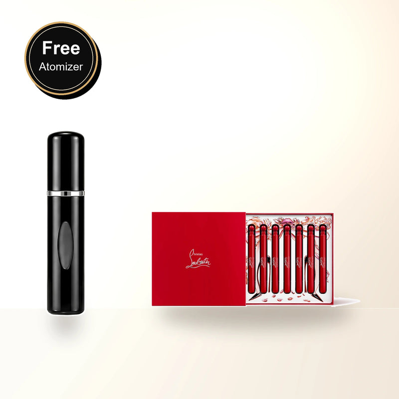 Christian Louboutin 7 * 4 Ml Eau De Parfum Mini Set: Loubifunk + Loubidoo + Loubikiss + Loubirouge + Loubiraj + Loubicrown + Loubicroc with free atomizer bonus image