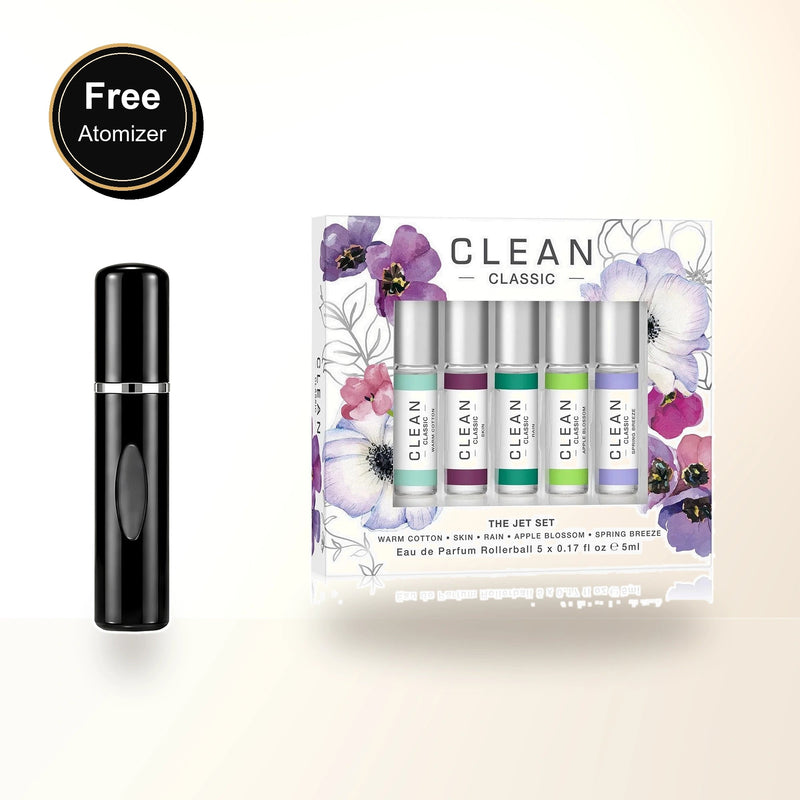 Clean Classic 5 X 5 Ml Eau De Parfum Rollerball Set: Warm Cotton + Skin + Rain + Apple Blossom + Spring Breeze with free atomizer bonus image