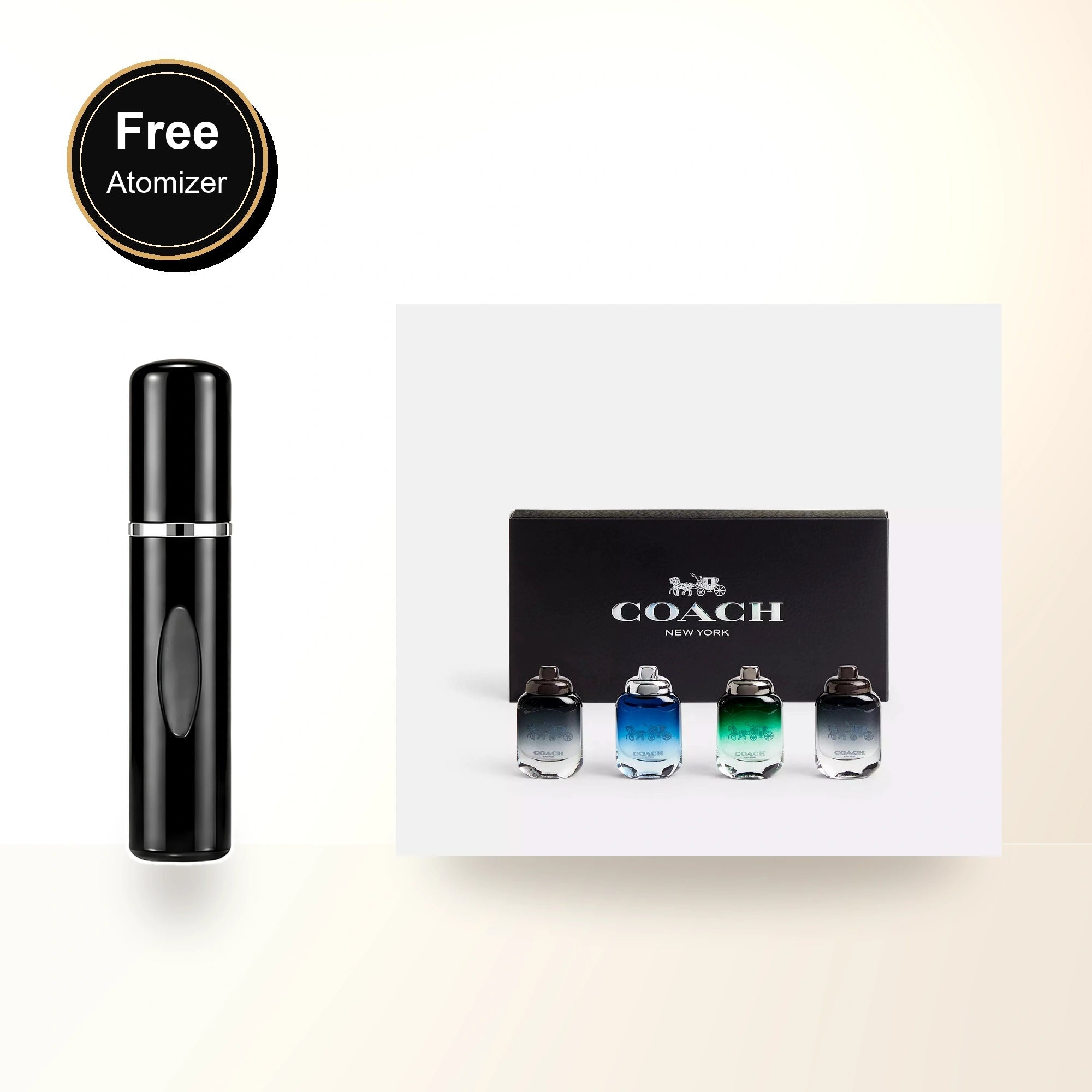 Coach 4 * 4.5 Ml Mini Set For Men: Coach New York Eau De Toilette + Coach Blue Eau De Toilette + Coach Green Eau De Toilette + Coach For Men Eau De Parfum with free atomizer bonus image