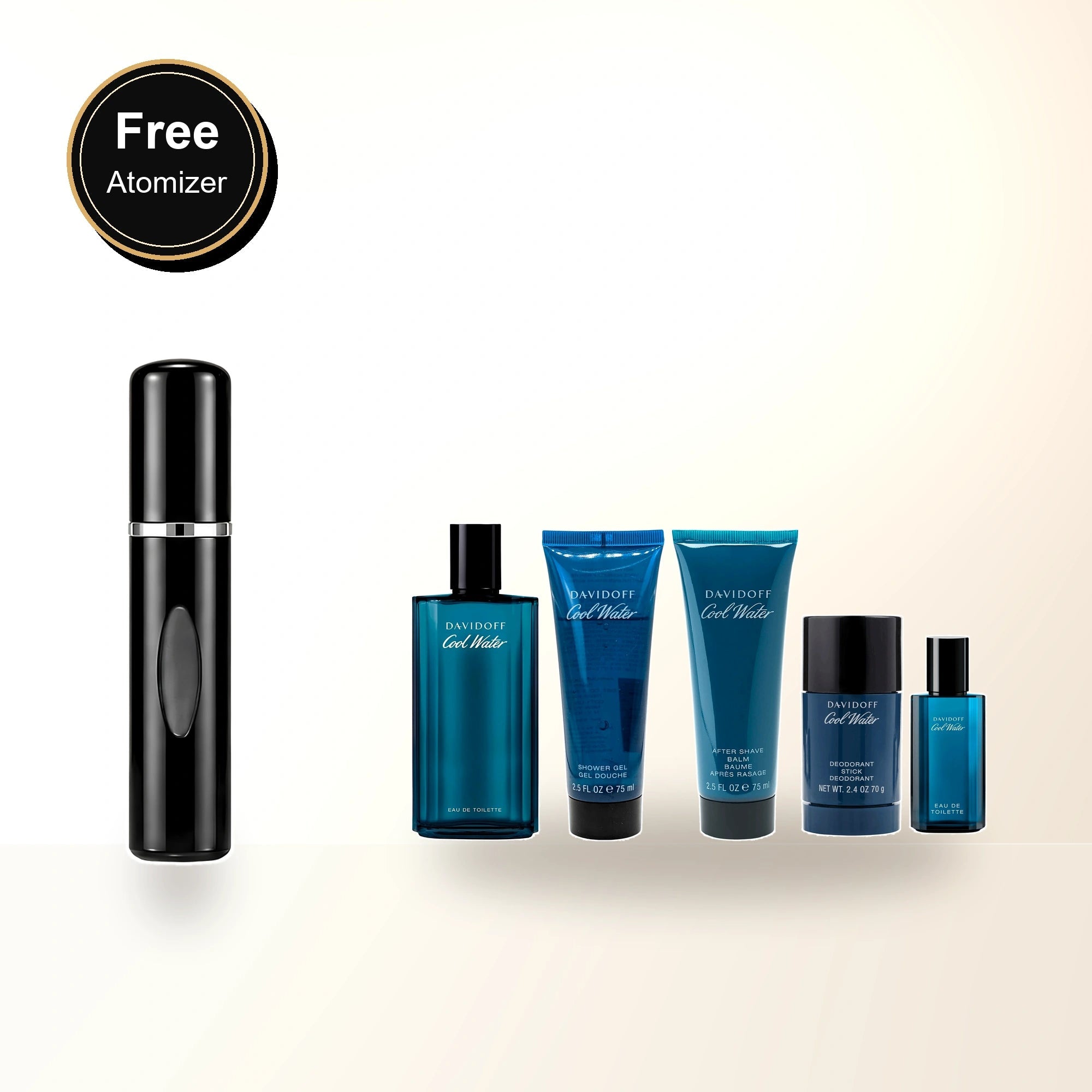 Cool Water 5 Pcs Set For Men: 4.2 Eau De Toilette Spray + 2.4 Deodorant Stick + 2.5 Shower Gel + 2.5 After Shave Balm + 0.5 Eau De Toilette Spray with free atomizer bonus image