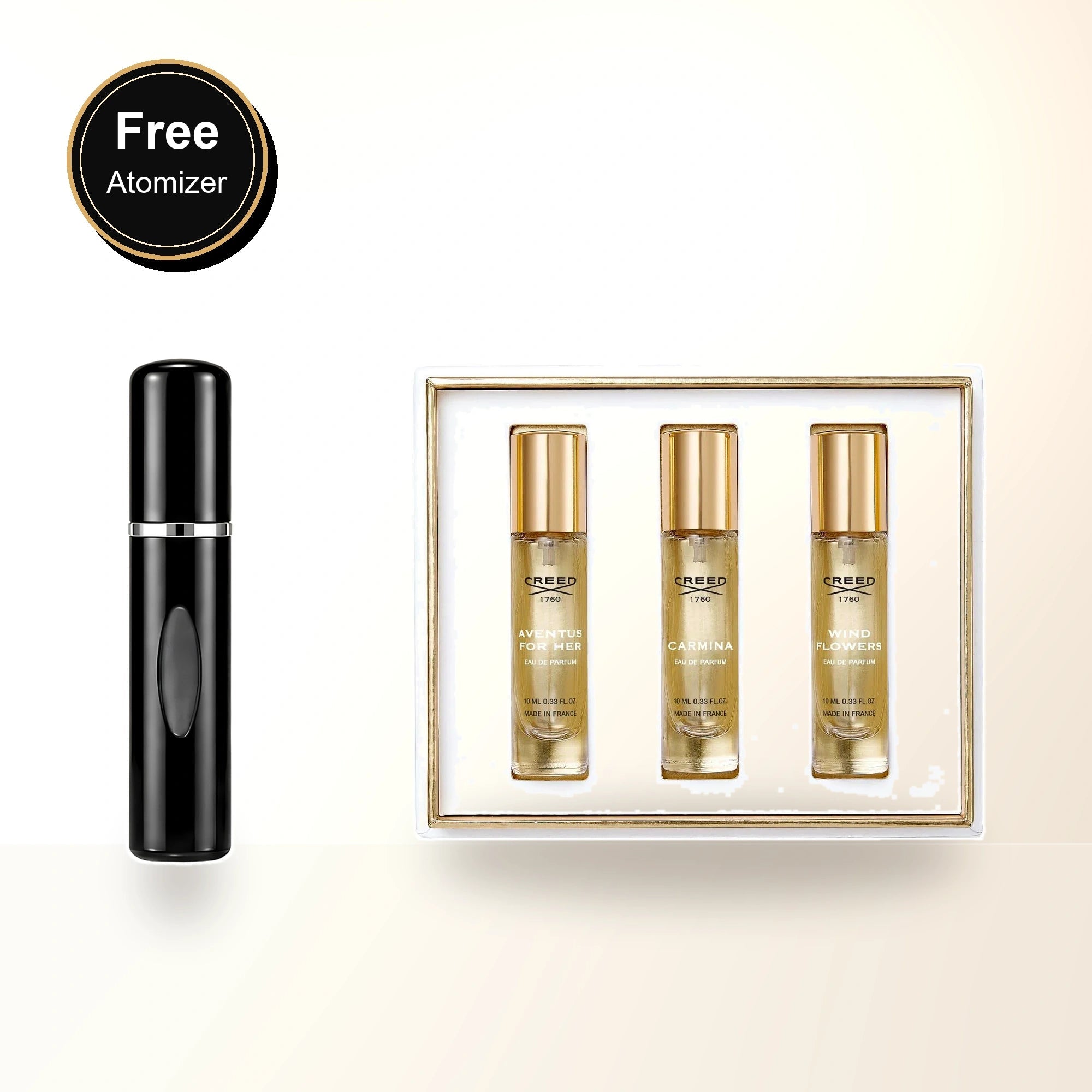 Creed 3 * 0.33 Eau De Parfum Spray Set For Women: Aventus For Her + Carmina + Wind Flowers with free atomizer bonus image