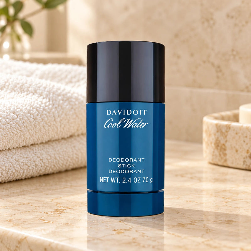 Davidoff Cool Water deodorant stick on a cream bathroom counter