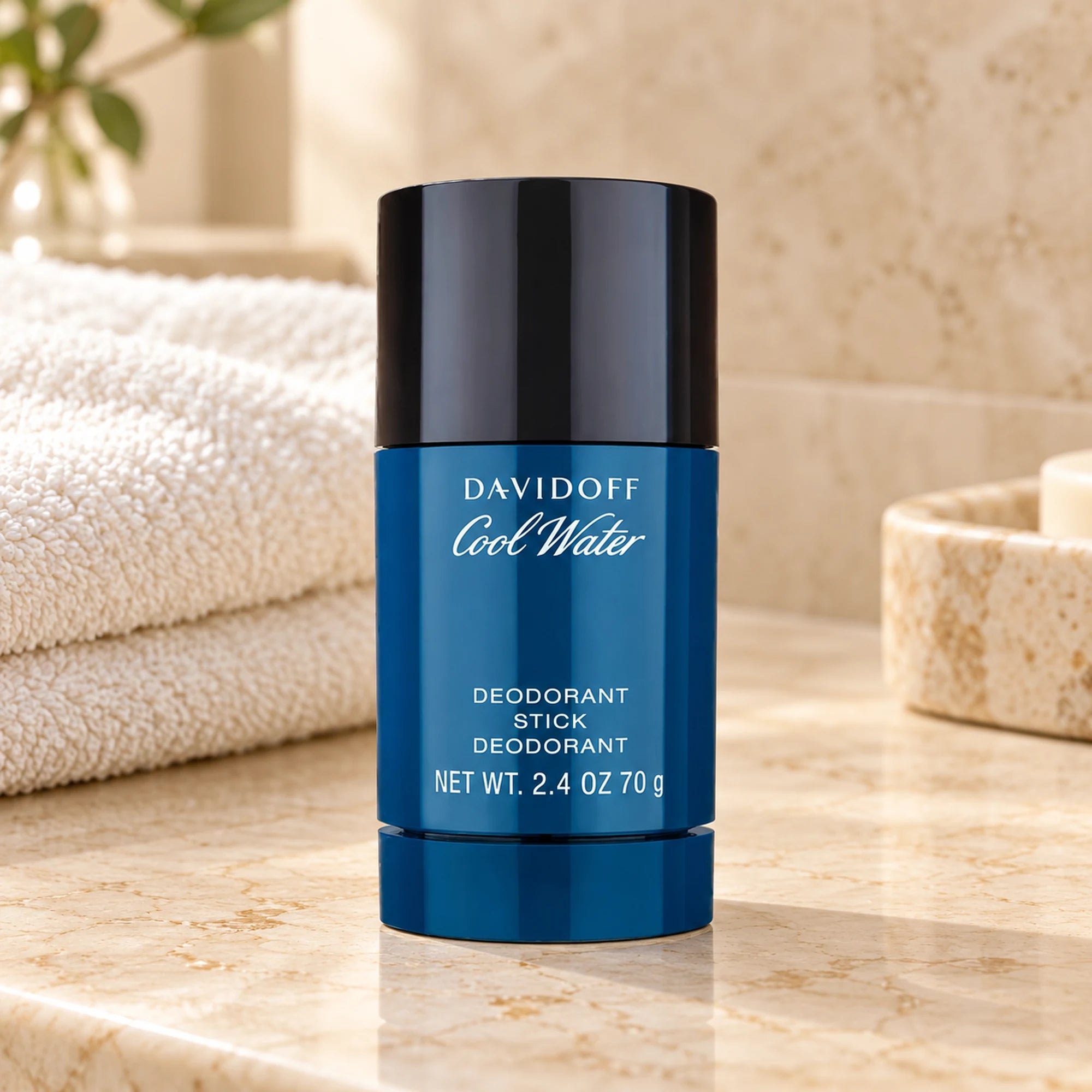 Davidoff Cool Water deodorant stick on a cream bathroom counter