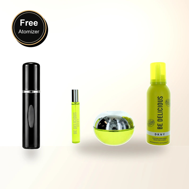 Dkny Be Delicious 3 Pcs Set For Women: 3.4 Eau De Parfum Spray + 0.5 Eau De Parfum Spray + 5.1 Shower Mousse with free atomizer bonus image