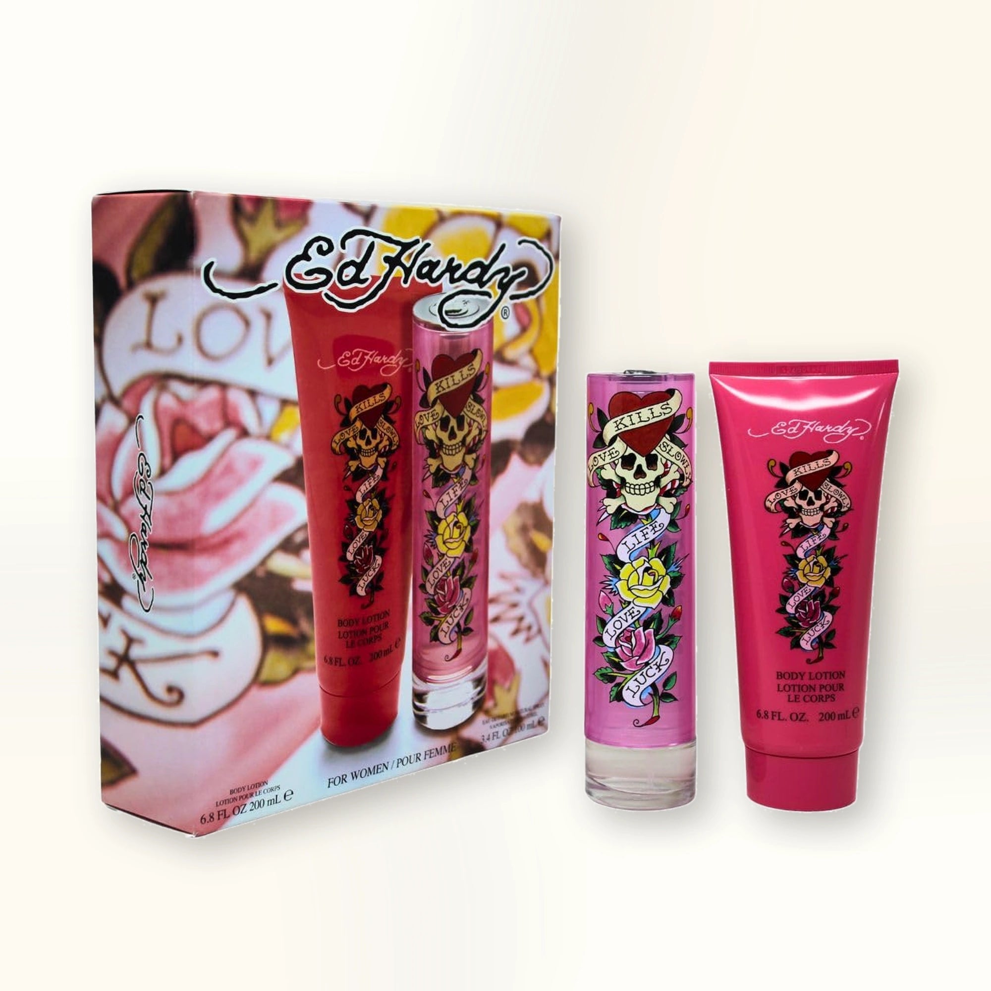 Ed Hardy 2 Pcs Set For Women: 3.4 Eau De Parfum Spray + 6.8 Body Lotion. main product image