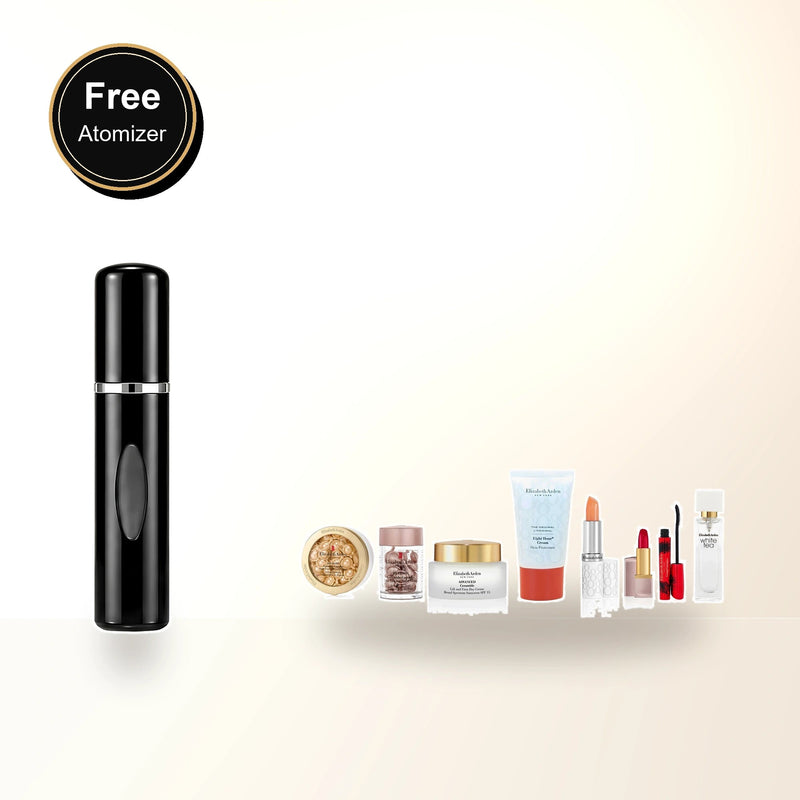 Elizabeth Arden 9 Pcs Set: Advanced Ceramide 60 Capsules + Retinol Ceramide 30 Capsules + Advanced Ceramide 1.7 Cream + 0.5 Skin Cream + 0.37 Lip Cream + 0.14 Lipstick Red Door 019 + 0.3 Mascara + White Tea 0.33 Edt Sp + Hand Bag with free atomizer bonus image