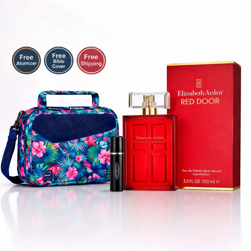 Elizabeth Arden Red Door EDT Spray For Women 3.3 oz (100 ml) with Free Refillable Perfume Atomizer and Floral Bible Bag