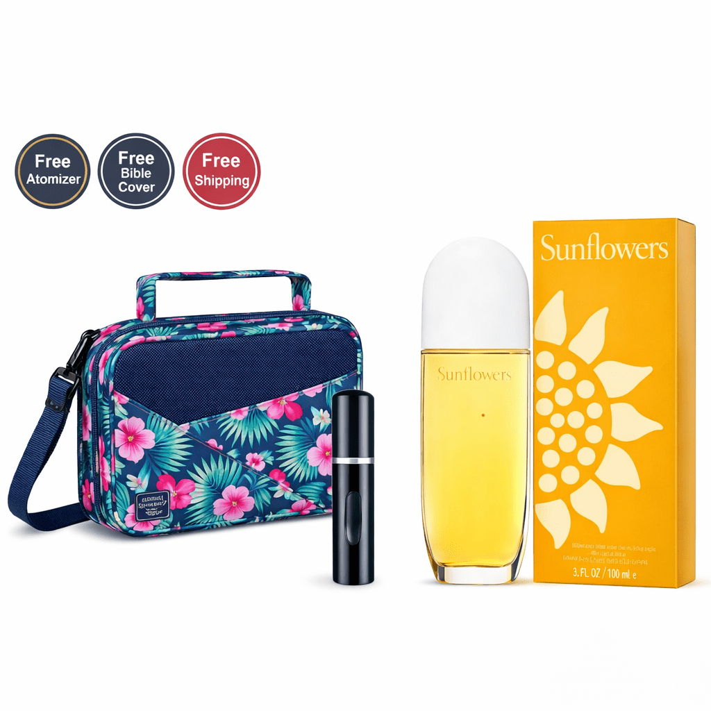 Sunflowers perfume for women eau de toilette 100ml with free refillable travel atomizer and floral bible bag gift set with free shipping offer