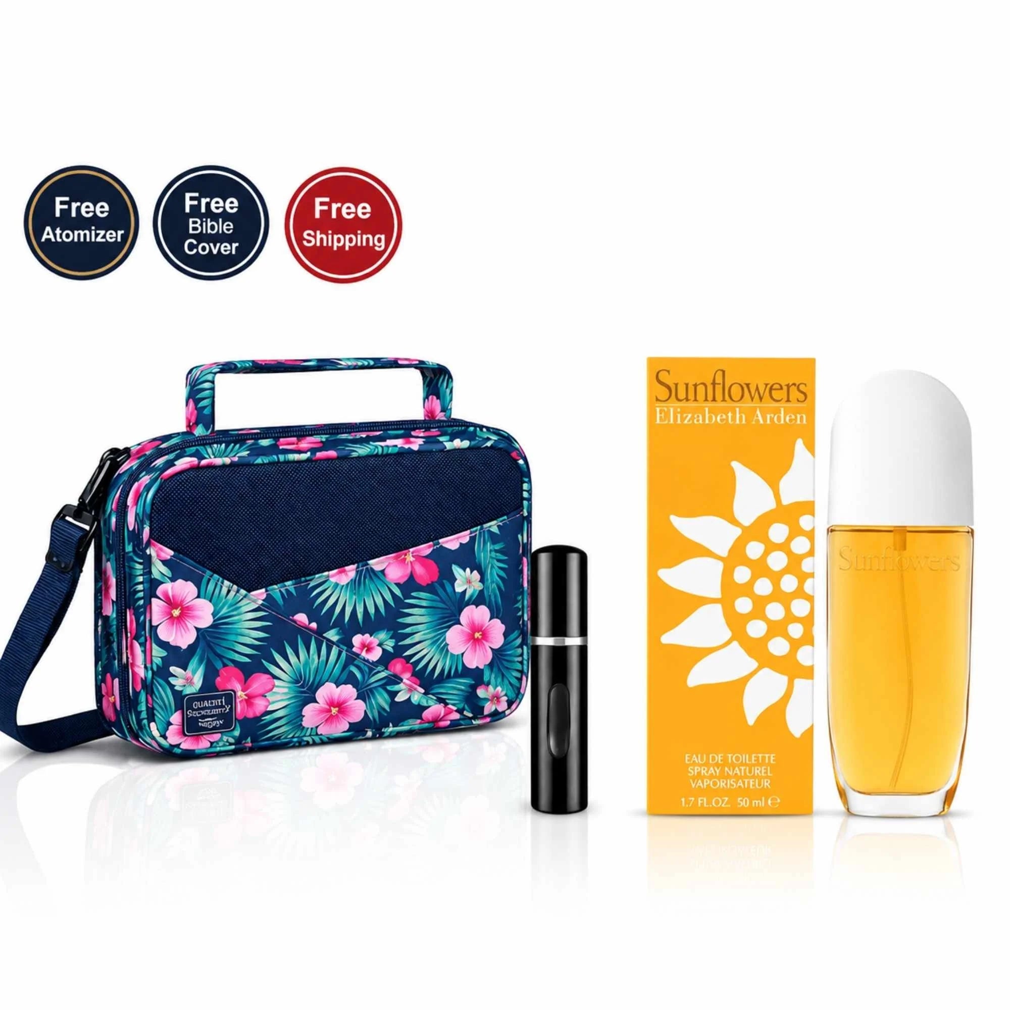 Elizabeth Arden Sunflowers EDT Spray For Women 1.7 oz | 3.4 oz with Free Refillable Perfume Atomizer and Floral Bible Bag