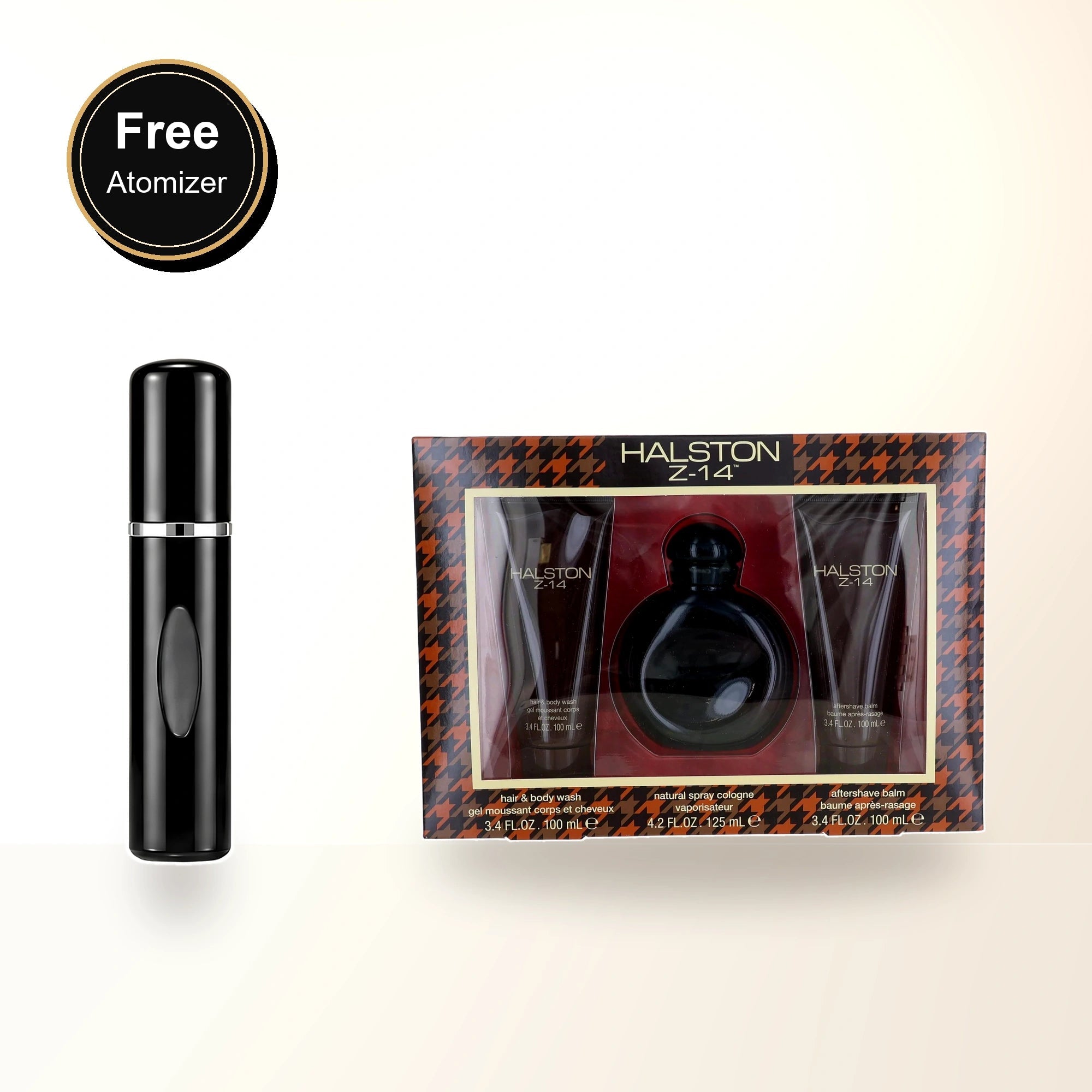 Halston Z-14 3 Pcs Set For Men: 4.2 Cologne Spray + 3.4 Aftershave Balm + 3.4 Hair & Body Wash with free atomizer bonus image