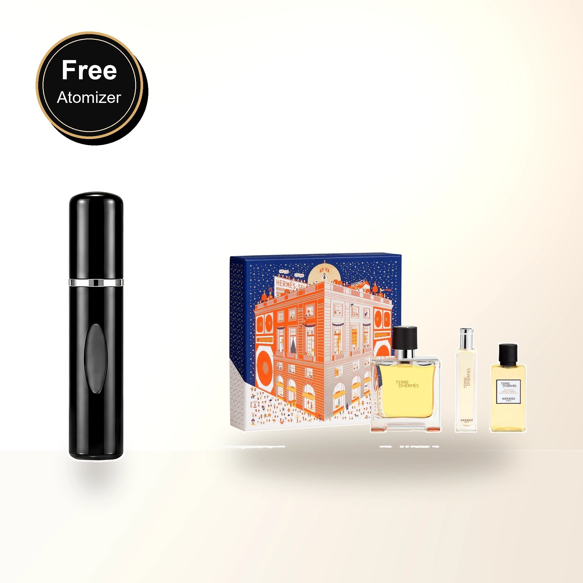 Hermes Terre D'hermes Pure Perfume 3 Pcs Set For Men: 2.5 Parfum Spray + 0.5 Oz Parfum Spray + 1.35 Hair And Body Shower Gel with free atomizer bonus image