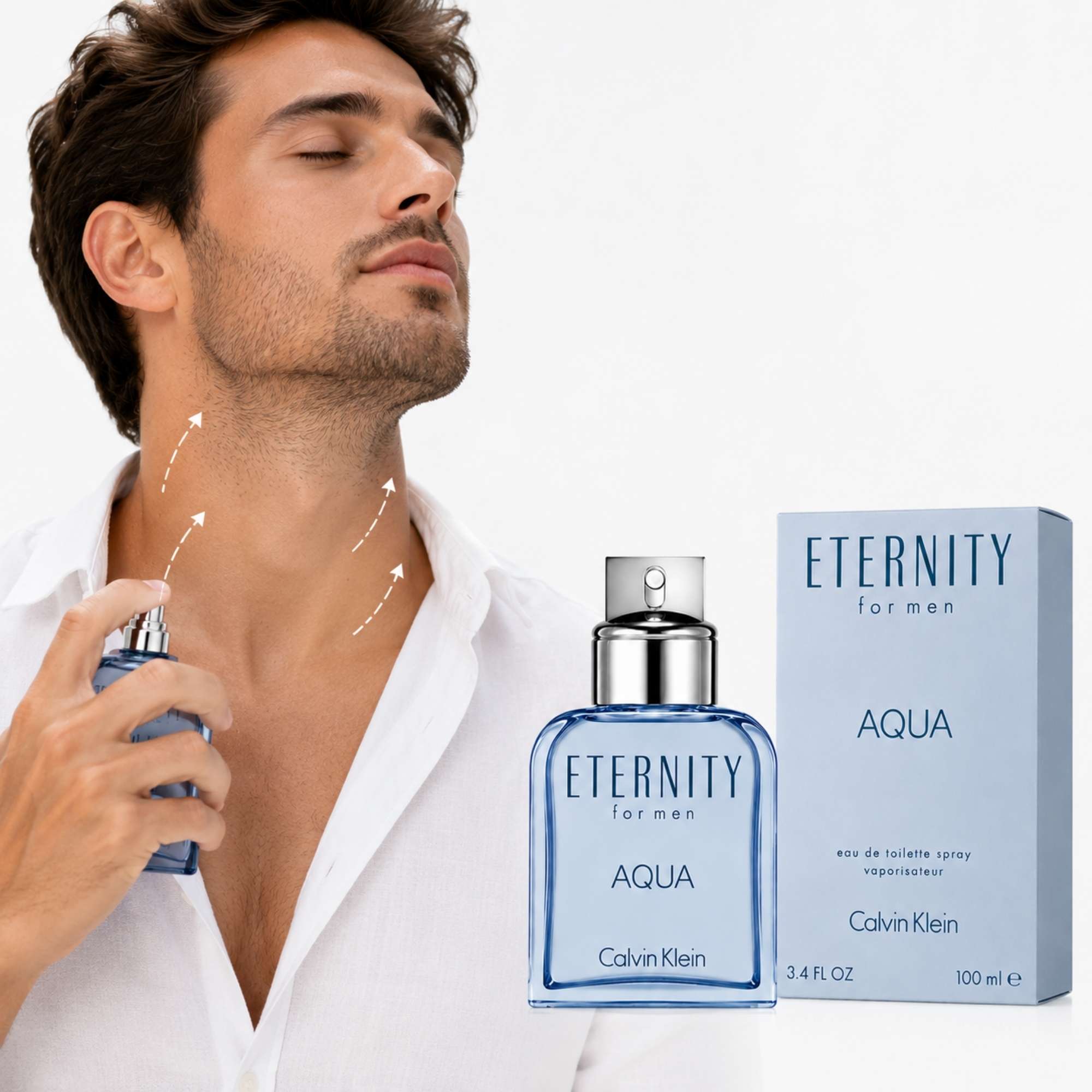 How to apply Calvin Klein Eternity Aqua EDT Spray For Men 3.4 oz (100 ml) on neck pulse points