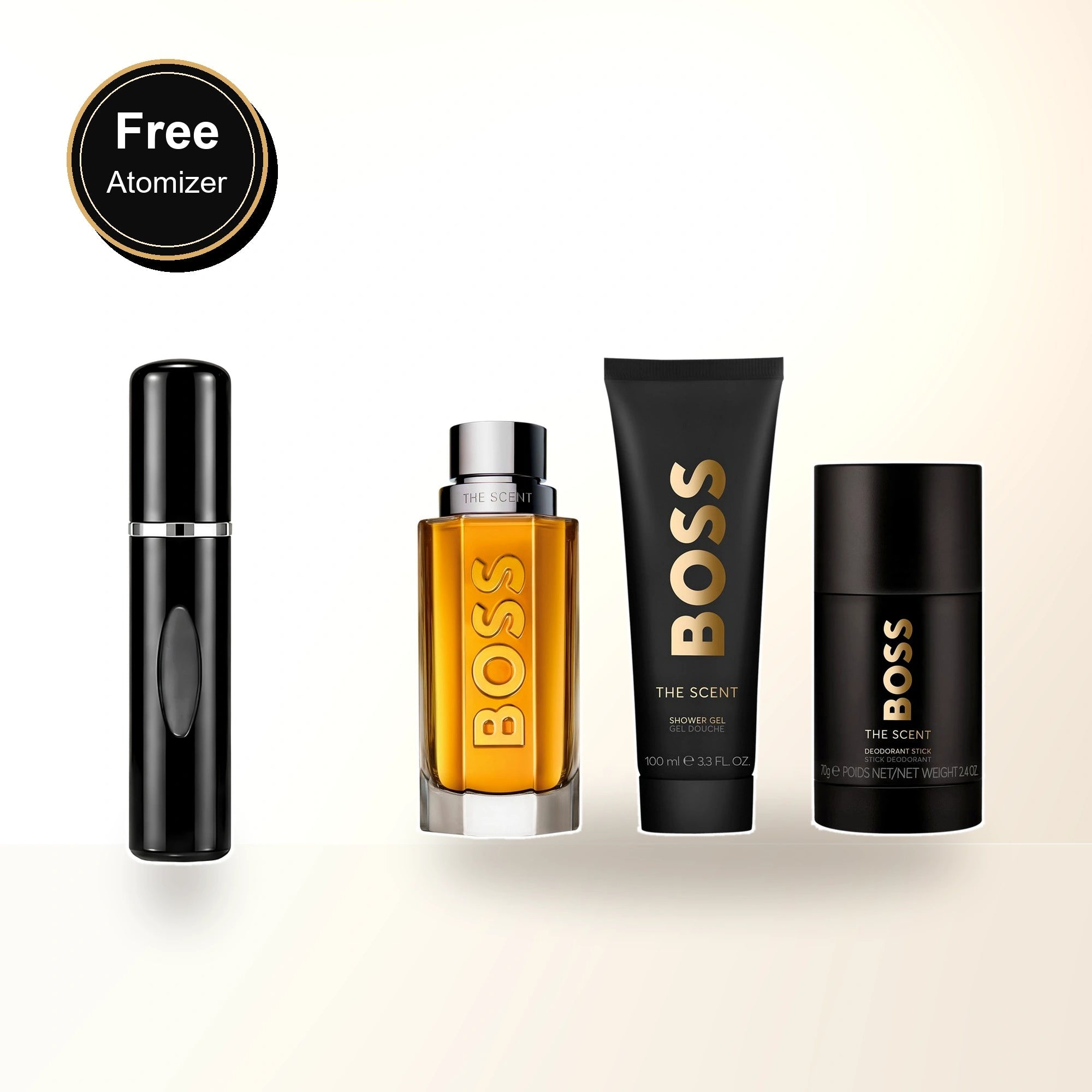 Hugo Boss The Scent 3 Pcs Set For Men: 3.3 Eau De Toilette Spray + 3.3 Shower Gel + 2.4 Deodorant Stick with free atomizer bonus image