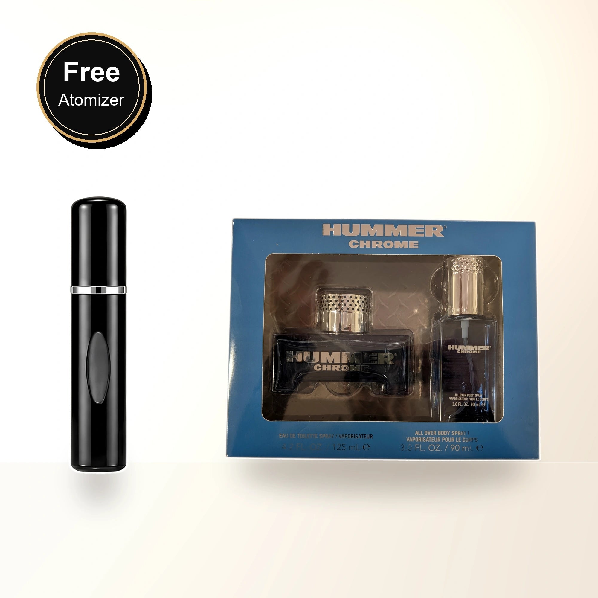 Hummer Chrome 2 Pcs Set For Men: 4.2 Eau De Toilette Spray + 3 Oz Body Spray with free atomizer bonus image