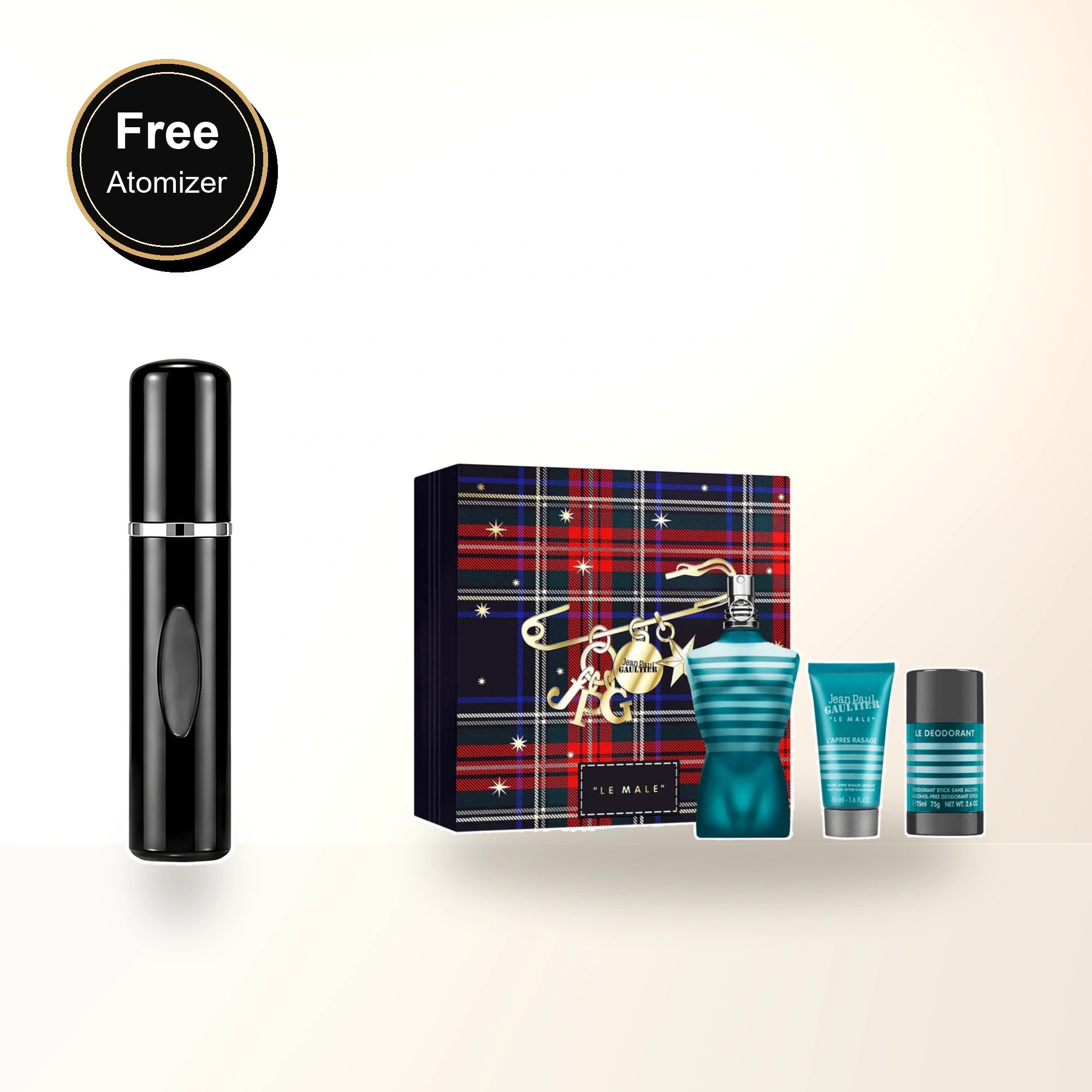 Jean Paul Gaultier Le Male 3 Pcs Set: 4.2 Eau De Toilette Spray + 1.7 After Shave Balm + 2.5 Deodorant Stick with free atomizer bonus image