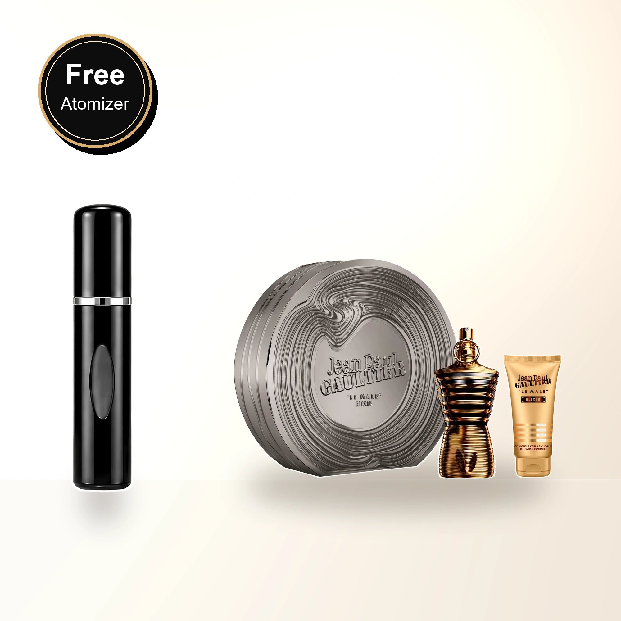 Jean Paul Gaultier Le Male Elixir 2 Pcs Set: 4.2 Parfum Spray + 2.5 Shower Gel. with free atomizer bonus image
