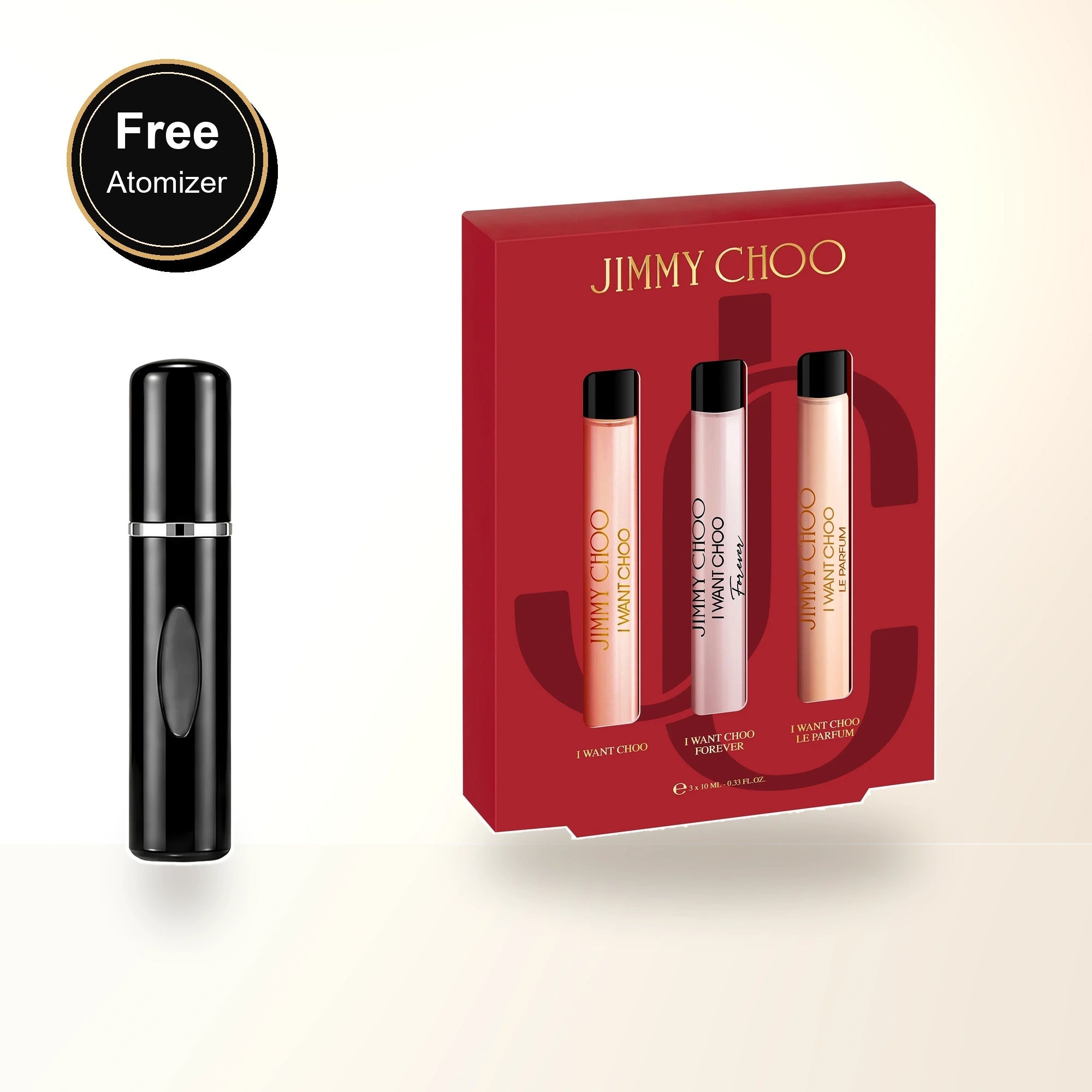 Jimmy Choo 3 Pcs Mini Set For Women: I Want Choo 0.33 Oz Eau De Parfum Spray + I Want Choo Forever 0.33 Oz Eau De Parfum Spray + I Want Choo Le Parfum 0.33 Oz Parfum Spray with free atomizer bonus image