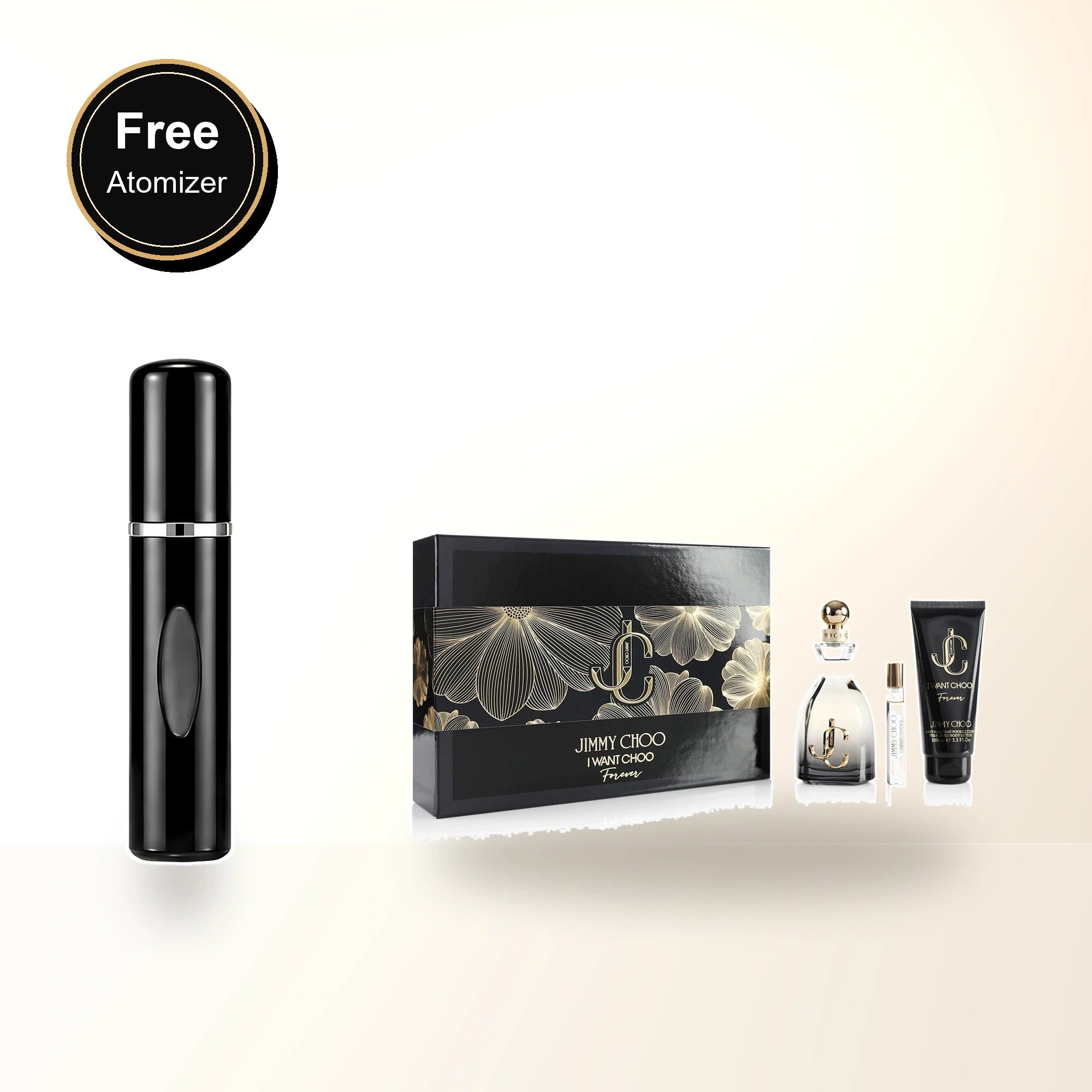 Jimmy Choo I Want Choo Forever 3 Pcs Set For Women: 3.3 Eau De Parfum Spray + 0.25 Eau De Parfum Spray + 3.3 Body Lotion. with free atomizer bonus image