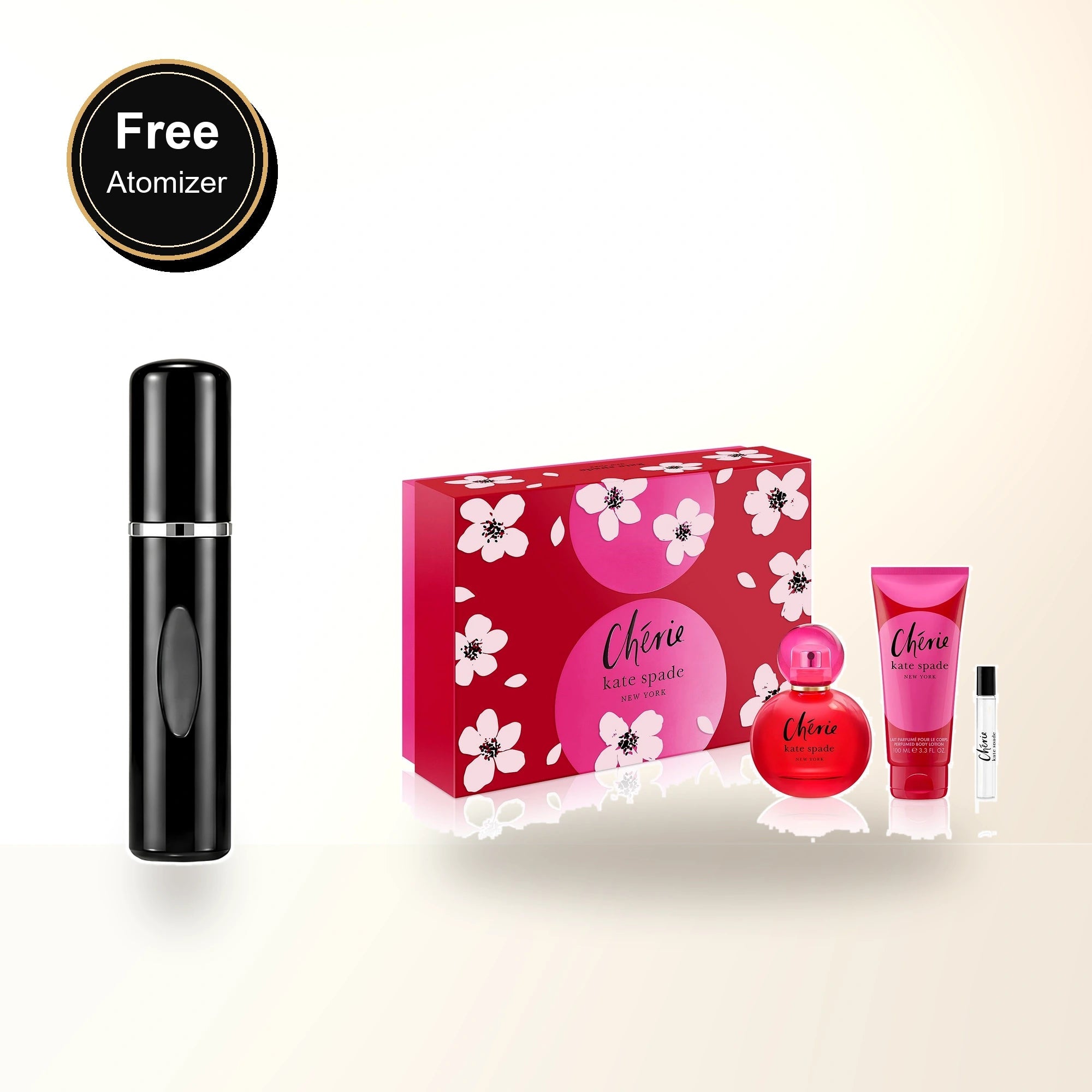 Kate Spade Cherie 3 Pcs Set For Women: 3.3 Eau De Parfum + 0.25 Eau De Parfum + 3.3 Body Lotion with free atomizer bonus image