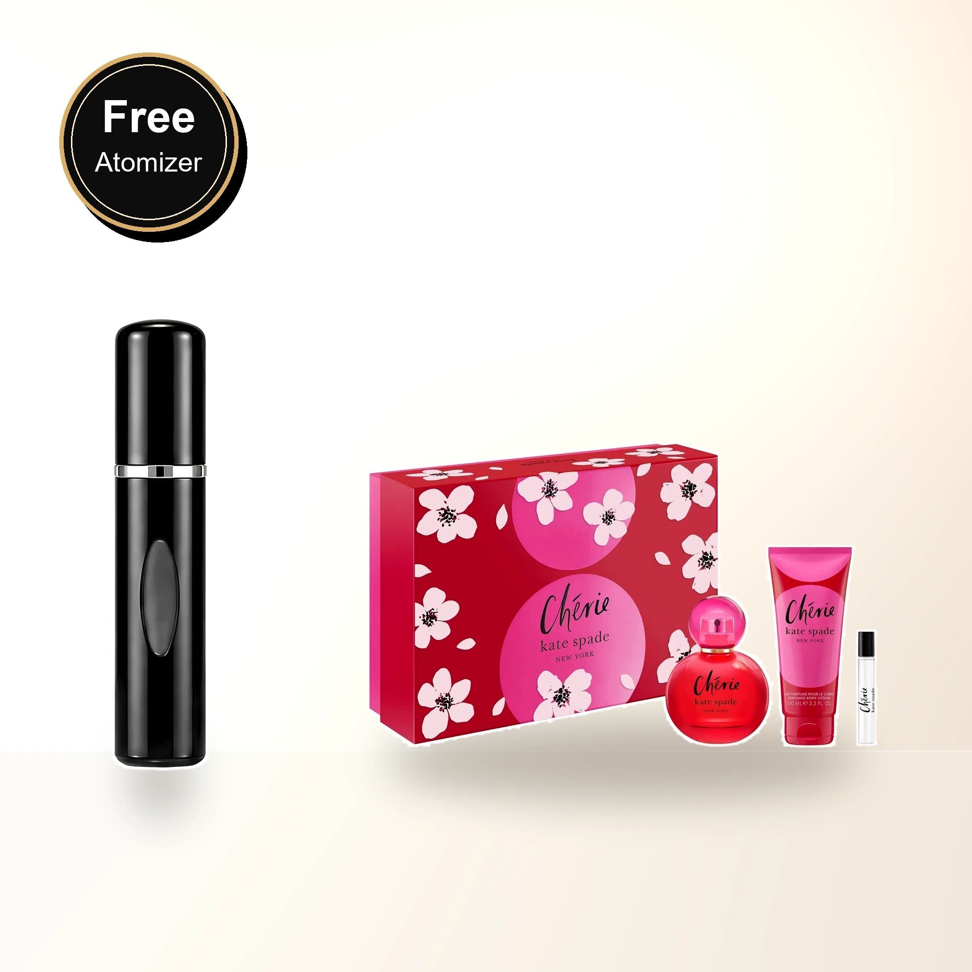 Kate Spade Cherie 3 Pcs Set For Women: 3.3 Eau De Parfum Spray + 0.25 Eau De Parfum Spray + 3.3 Body Lotion with free atomizer bonus image