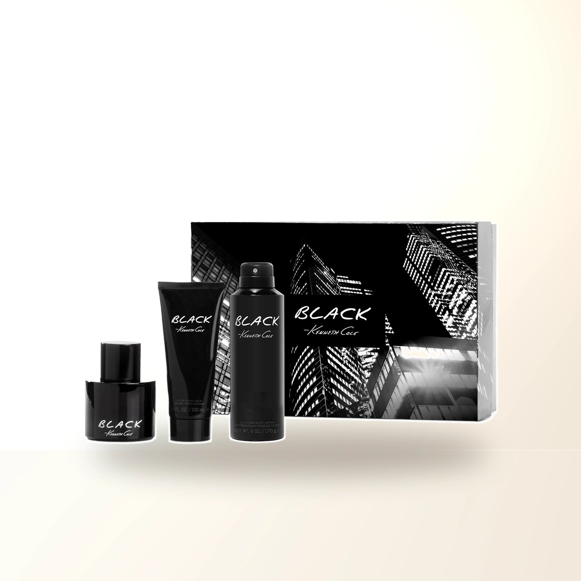 Kenneth Cole Black 3 Pcs Set For Men: 3.4 Eau De Toilette Spray + 3.4 After Shave Balm + 6 Oz All Over Body Spray main product image