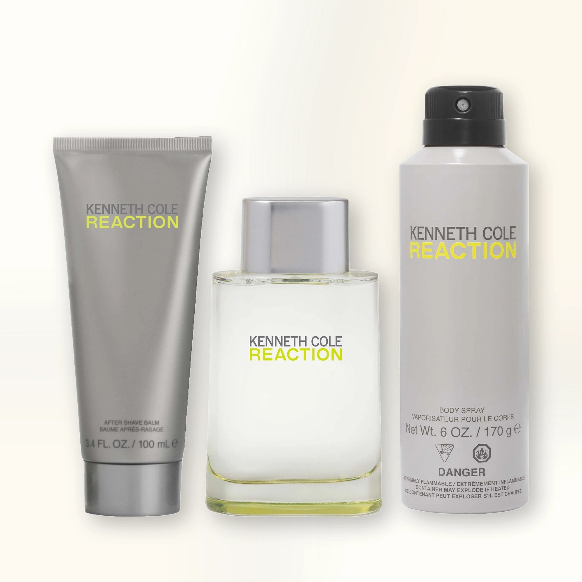 Kenneth Cole Reaction 3 Pcs Set For Men: 3.4 Eau De Toilette Spray + 3.4 After Shave Balm + 6 Oz All Over Body Spray. main product image