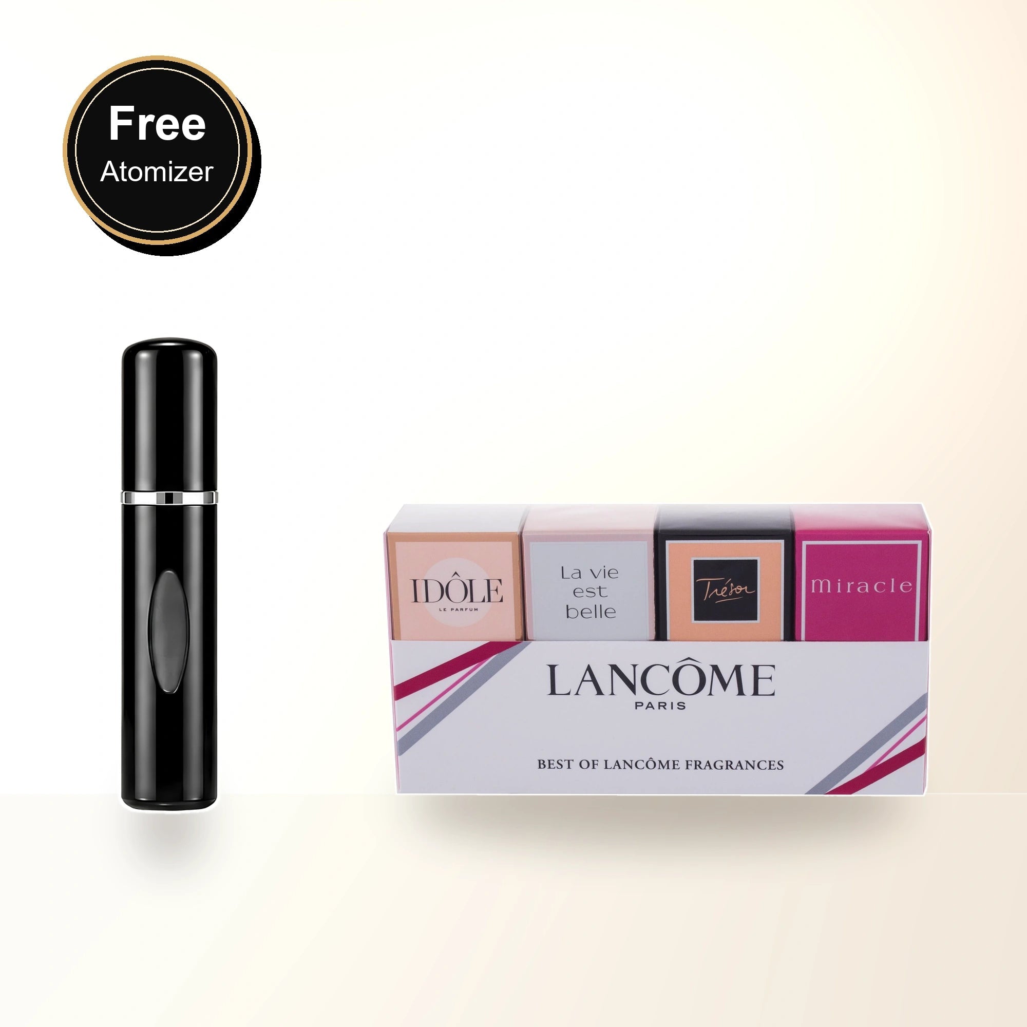 Lancome 4 Pcs Set Set Individually Boxed: Idole 0.16 Eau De Parfum + La Vie Est Belle 0.135 Eau De Parfum + Tresor 0.25 Eau De Parfum + Miracle 0.16 Eau De Parfum with free atomizer bonus image