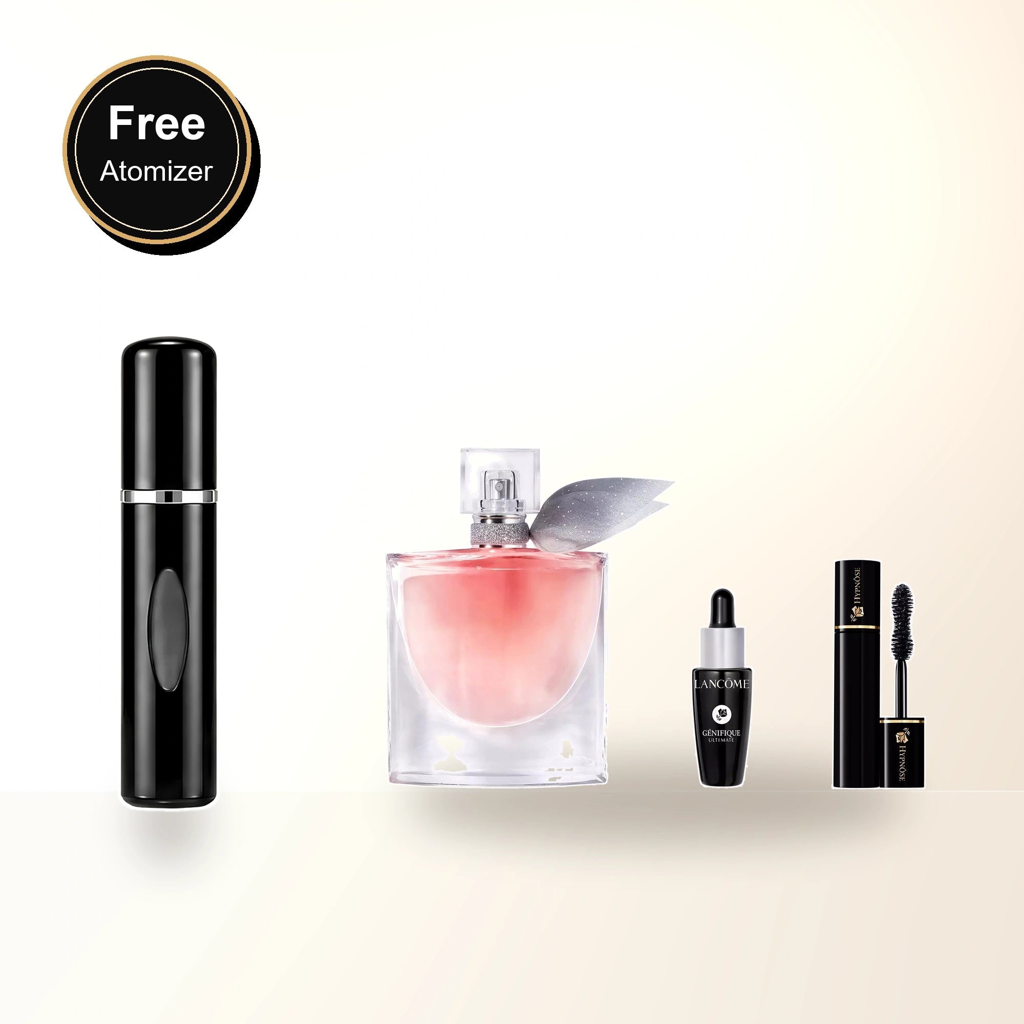 Lancome La Vie Est Belle 3 Pcs Set For Women: 1.7 Eau De Parfum Refillable Spray + 0.33 Oz Advanced Genifique + 2 Ml Hypnose - 01 Noir Hypnotic Mascara Volume with free atomizer bonus image