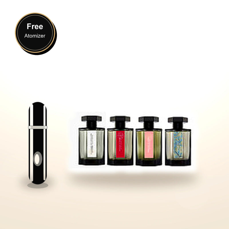 L'artisan Parfumeur 4 * 5 Ml Mini Set: Passage D'enfer Eau De Toilette + Un Air De Bretagne Eau De Parfum + La Chasse Aux Papillions Eau De Toilette + Memoire De Roses Eau De Parfum with free atomizer bonus image