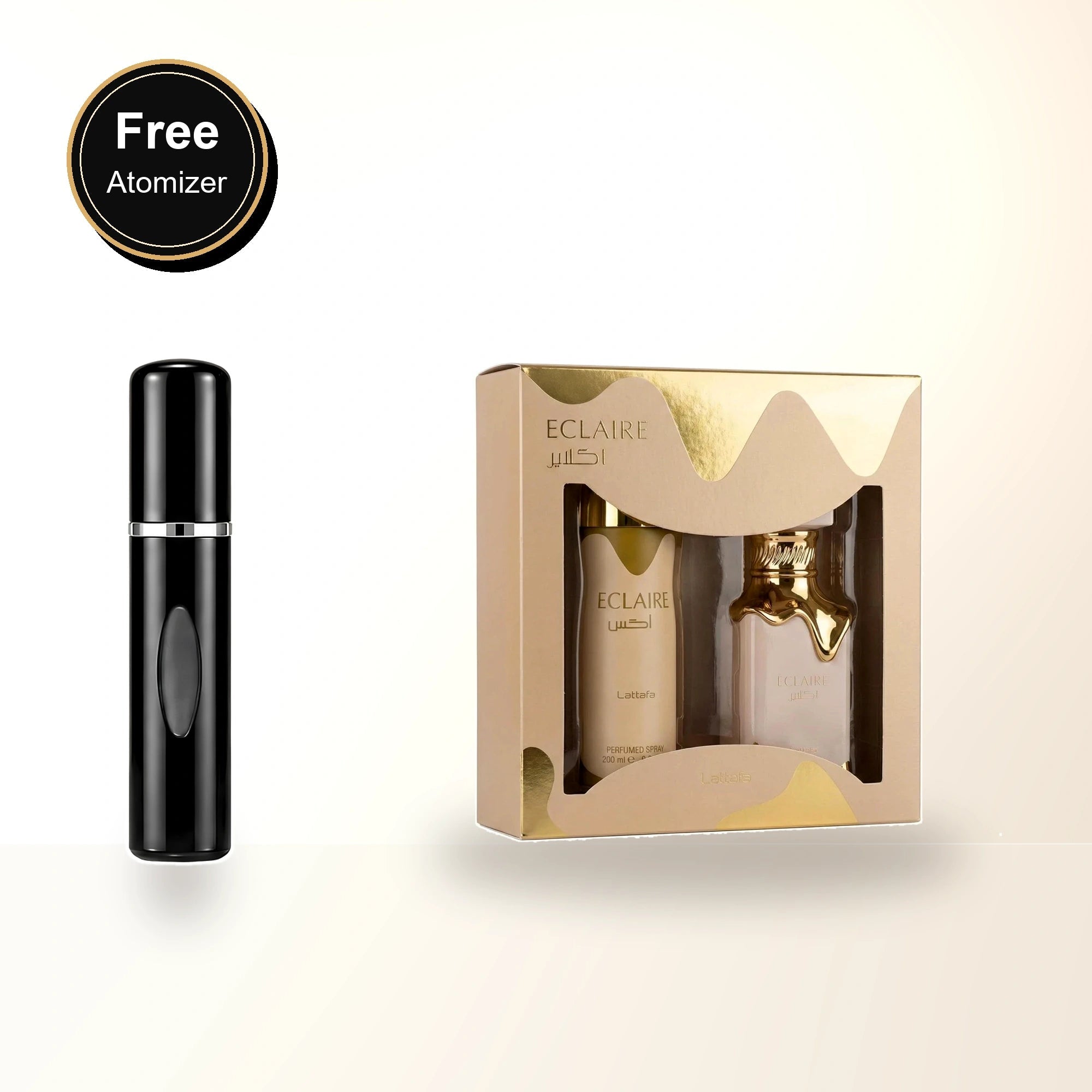 Lattafa Eclaire 2 Pcs Set For Women: 3.4 Eau De Parfum Spray + 6.7 Perfumed Body Spray with free atomizer bonus image