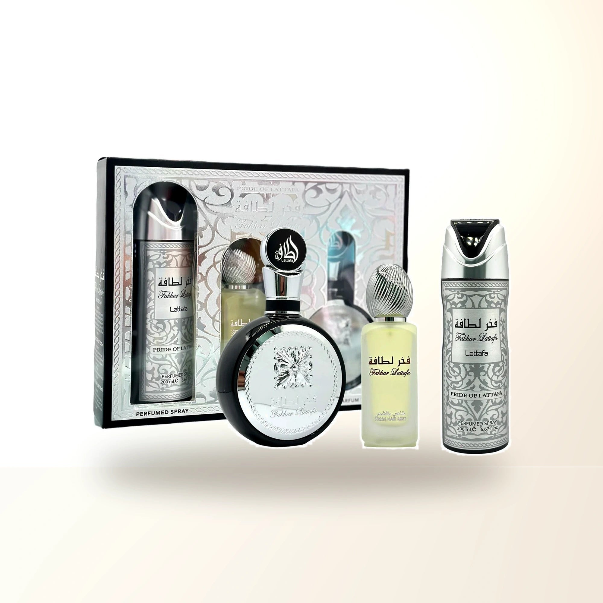Lattafa Fakhar 3 Pcs Set For Men: 3.4 Eau De Parfum Spray + 6.7 Perfumed Body Spray + 1.7 Hair Mist main product image